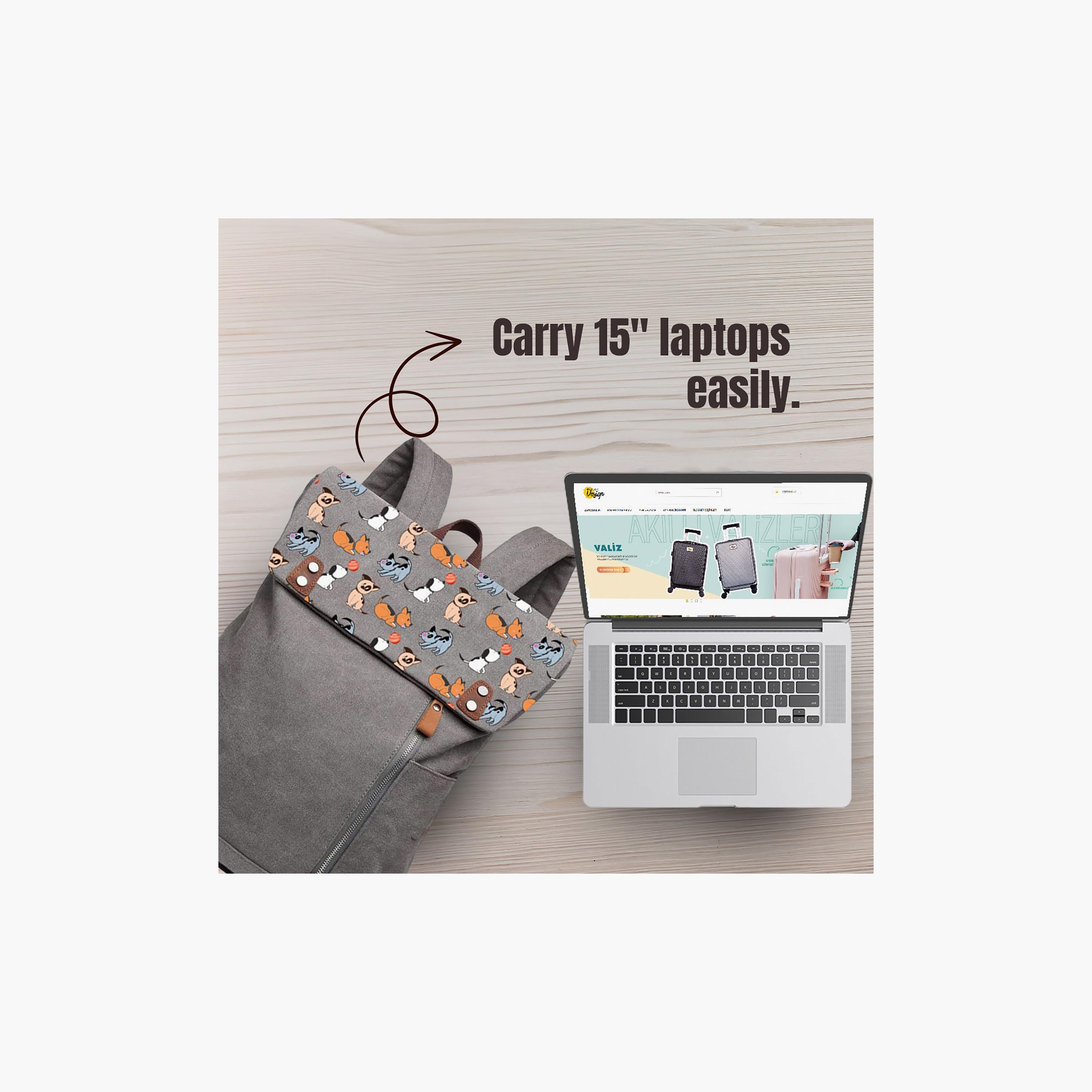 Biggdesign Dogs Printed Vintage Laptop Backpack - Grey - 15 inch-school-bagsandbackpacks-backpacks-image-2