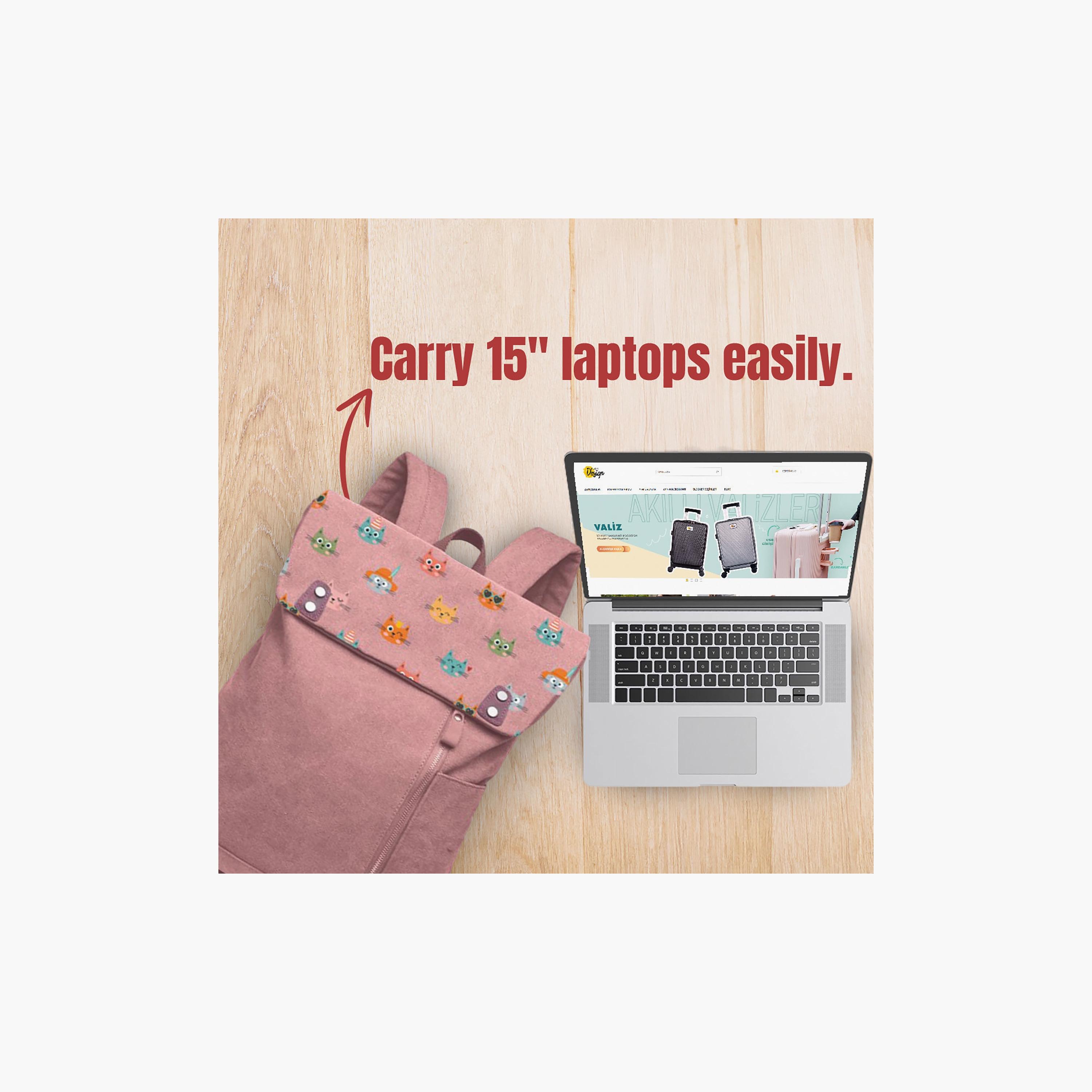 Biggdesign Cat Printed Vintage Laptop Backpack - Pink - 15 inch-school-bagsandbackpacks-backpacks-image-2