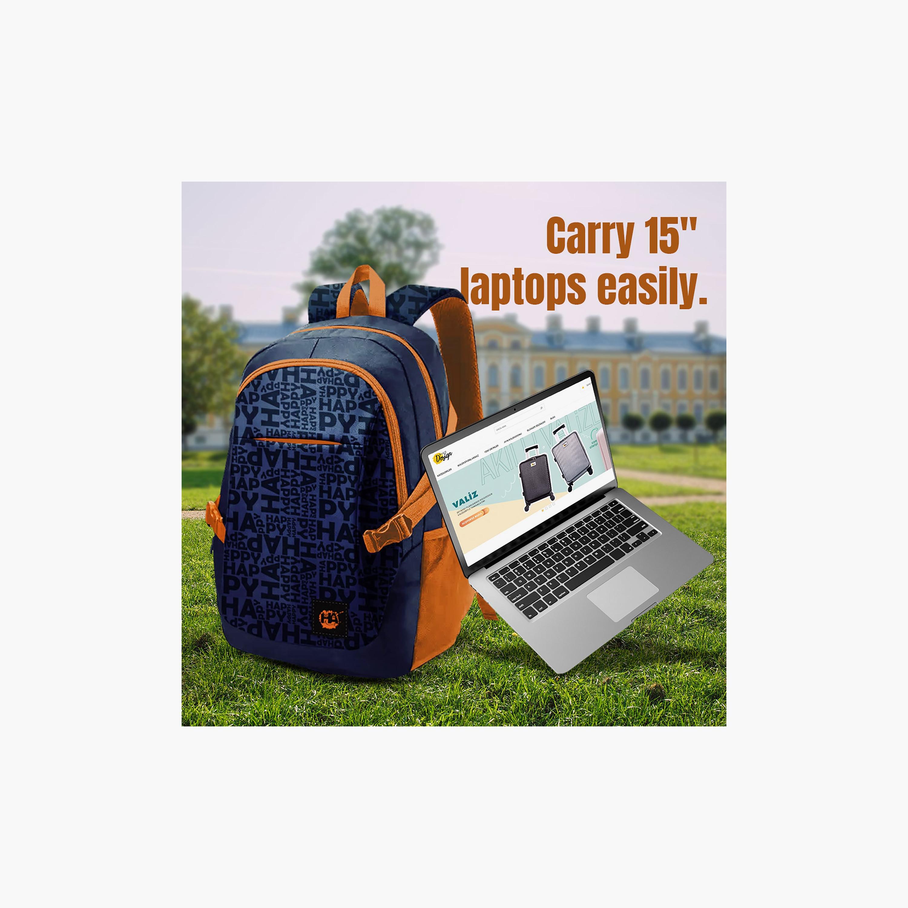 Biggdesign Printed Waterproof & Anti-Theft Laptop Backpack with USB Charging Port - Moods Up - 15 Inch-school-bagsandbackpacks-backpacks-image-2