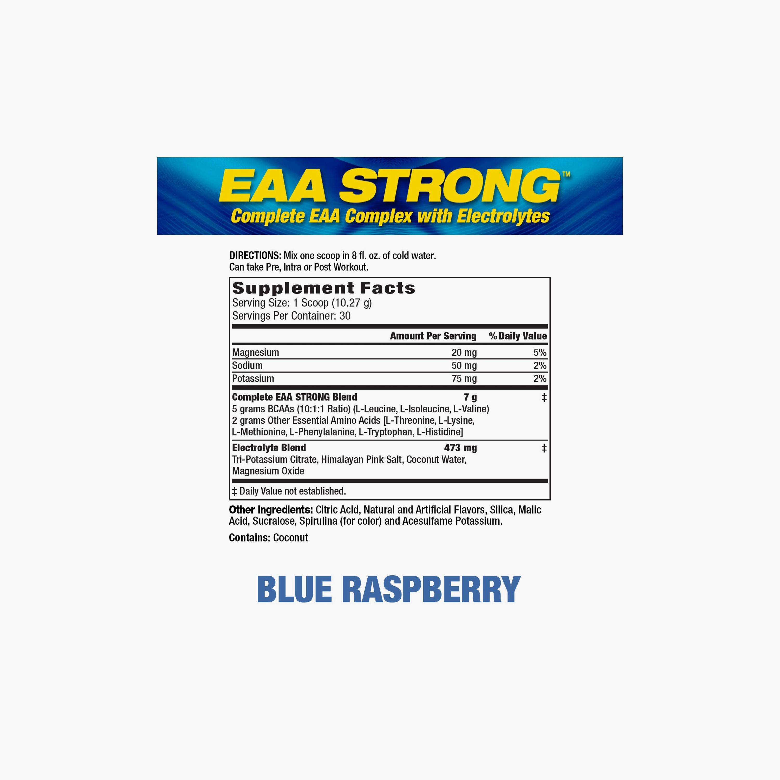 EAA Strong, Blue Raspberry, 308 gm, 30 Servings-sports-nutrition-prepostworkout-image-2