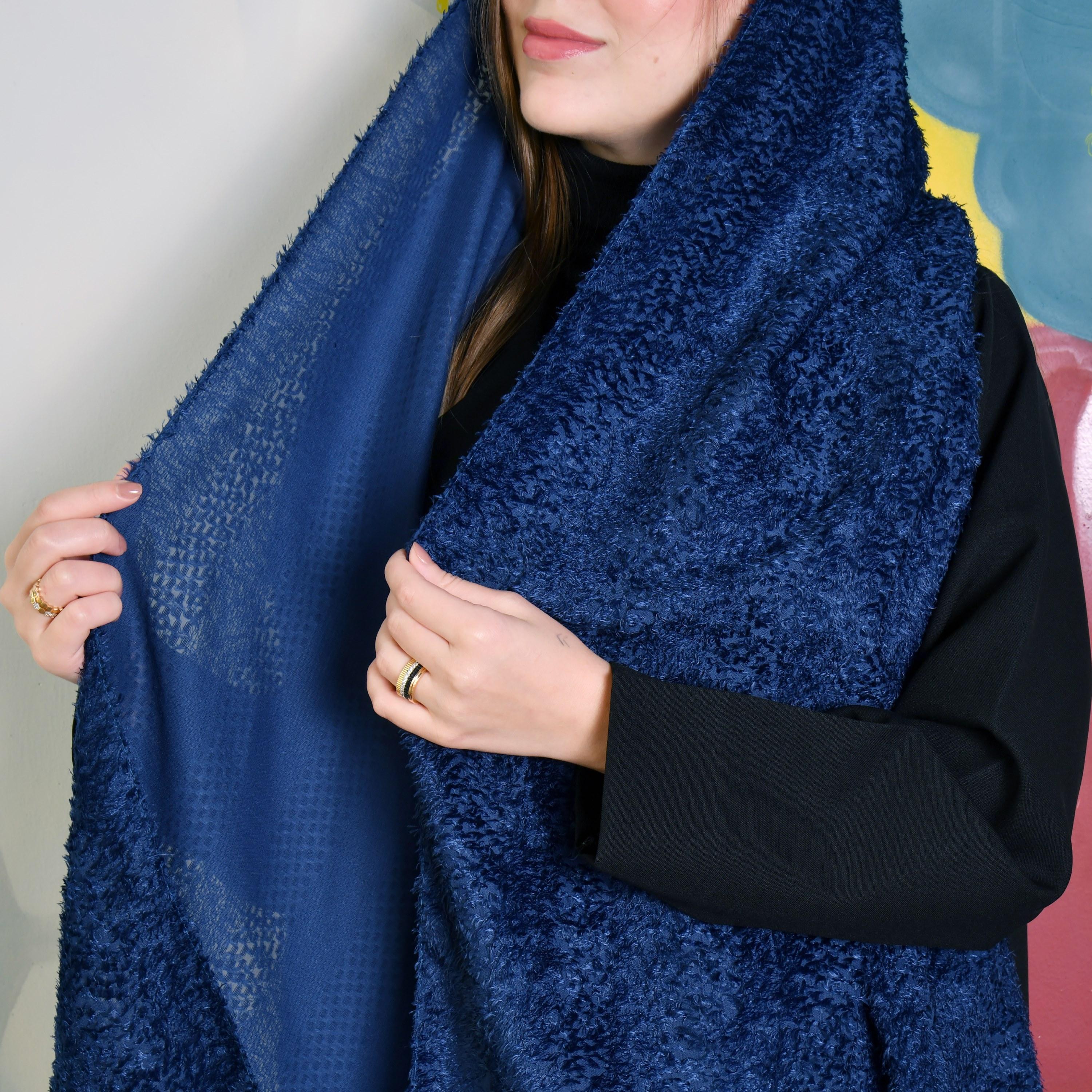 Hawraa Blue Fluffy Textured Scarf-women-winterwear-scarves-image-2