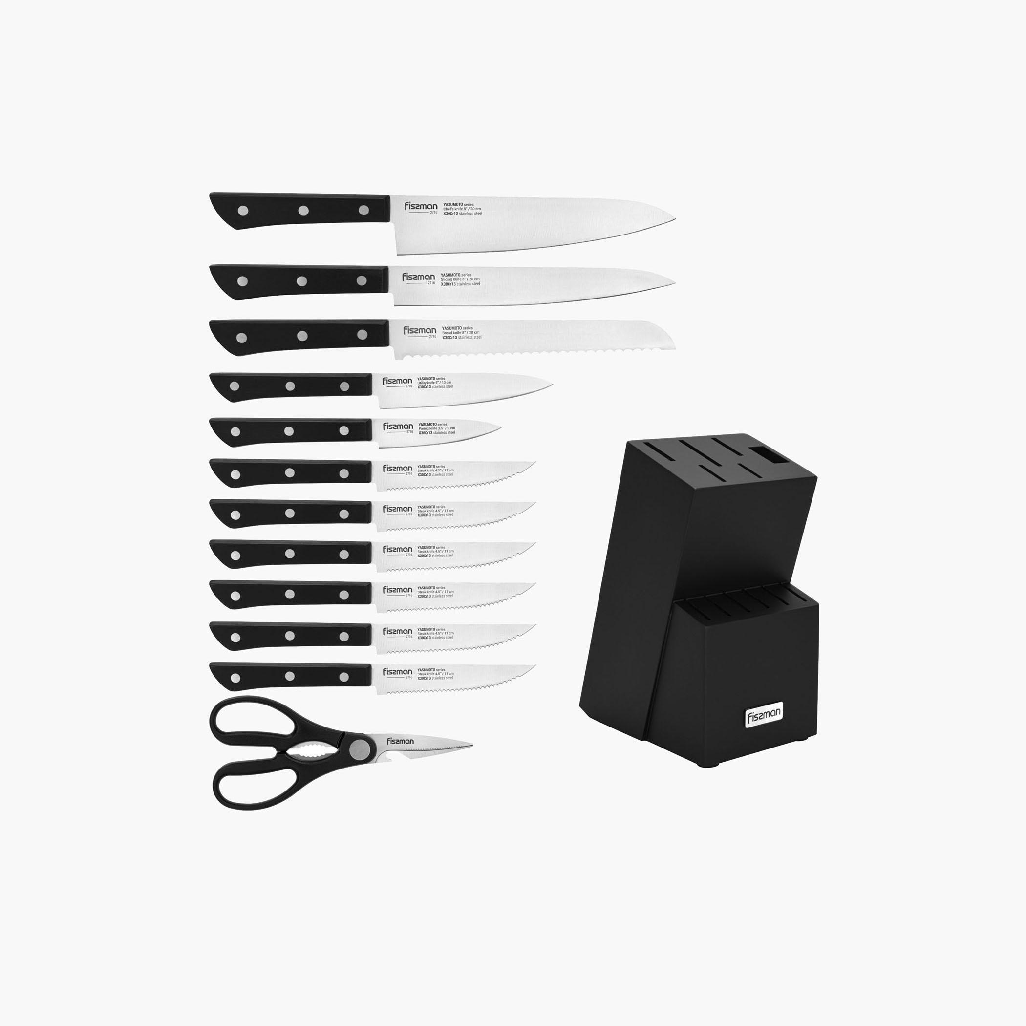 Stainless Steel 13-Piece Knife Set with Holder - Yasumoto-household-kitchen-kitchentoolsandutensils-knives-image-5