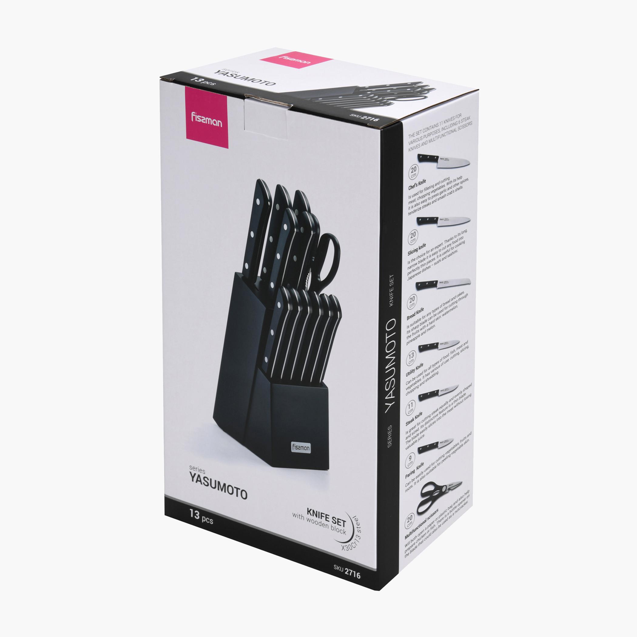 Stainless Steel 13-Piece Knife Set with Holder - Yasumoto-household-kitchen-kitchentoolsandutensils-knives-image-7