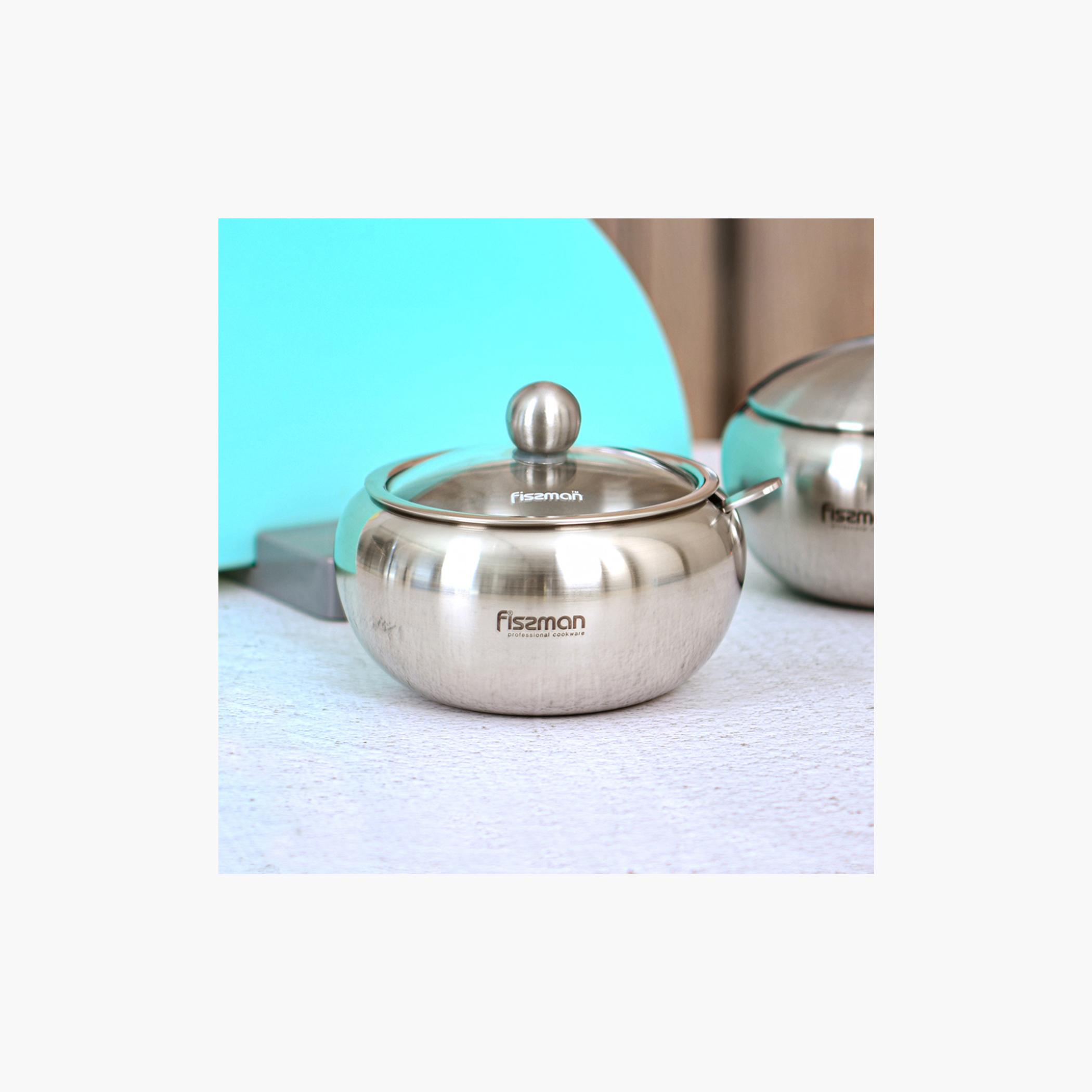 وعاء سكر ستانليس ستيل مع غطاء زجاجي وملعقة من فيسمان - 460 مل-household-dining-dinnerware-bowls-image-2