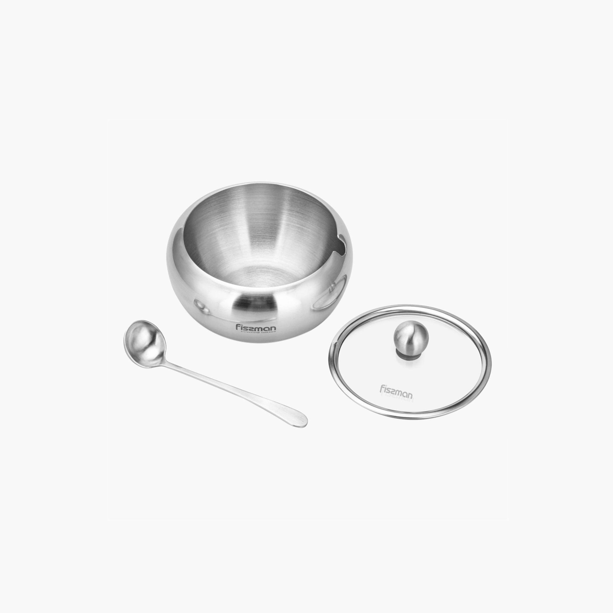 وعاء سكر ستانليس ستيل مع غطاء زجاجي وملعقة من فيسمان - 460 مل-household-dining-dinnerware-bowls-image-5