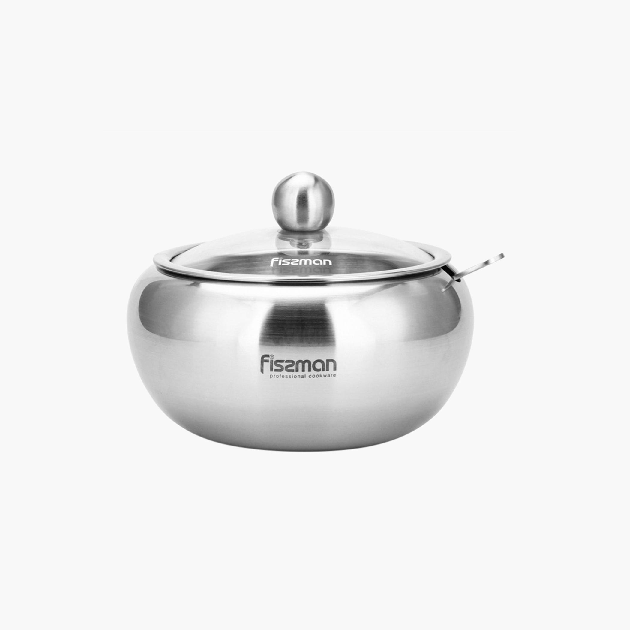 وعاء سكر ستانليس ستيل مع غطاء زجاجي وملعقة من فيسمان - 460 مل-household-dining-dinnerware-bowls-image-6