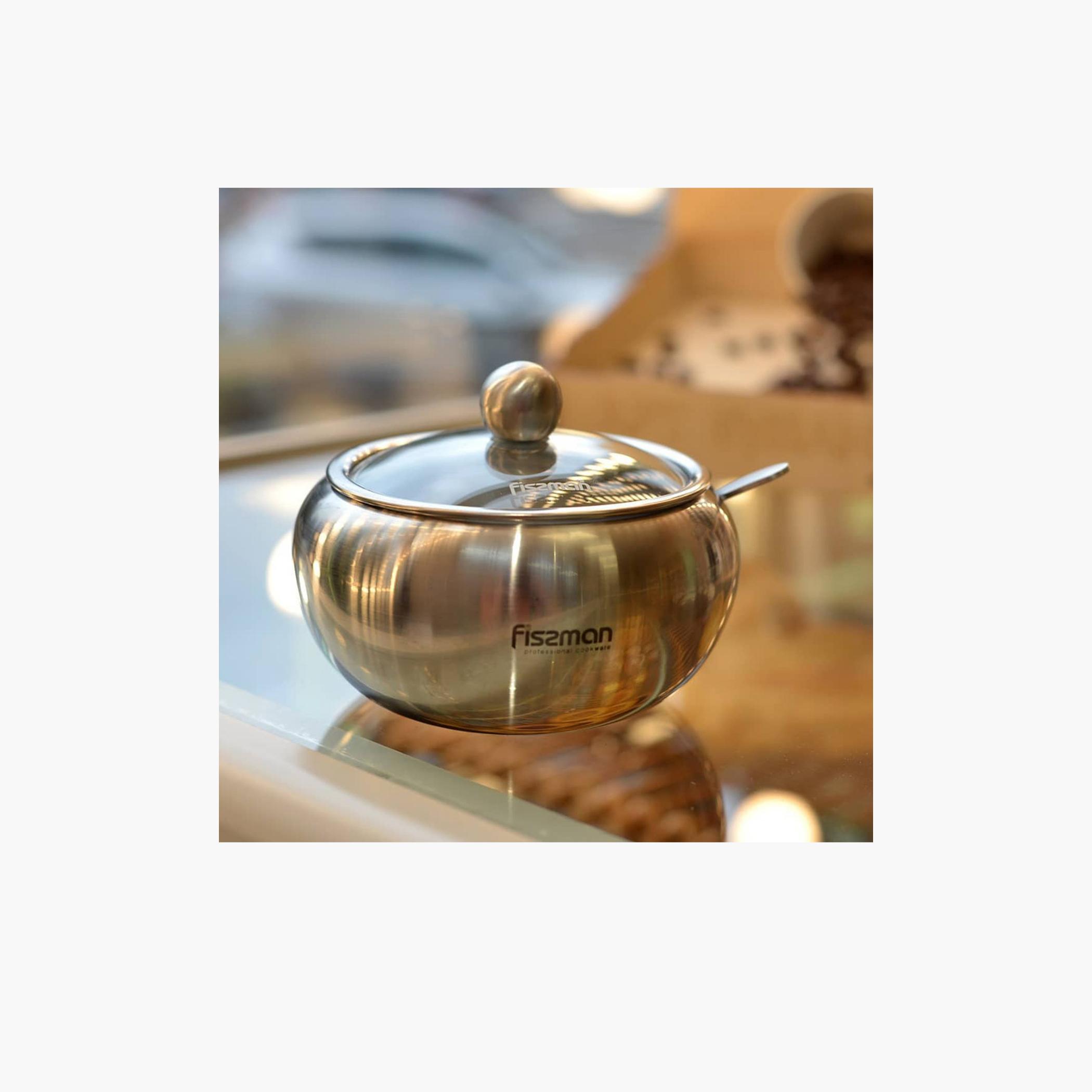 Stainless Steel Sugar Bowl with Glass Lid and Spoon - 560 ml-household-dining-dinnerware-bowls-image-2