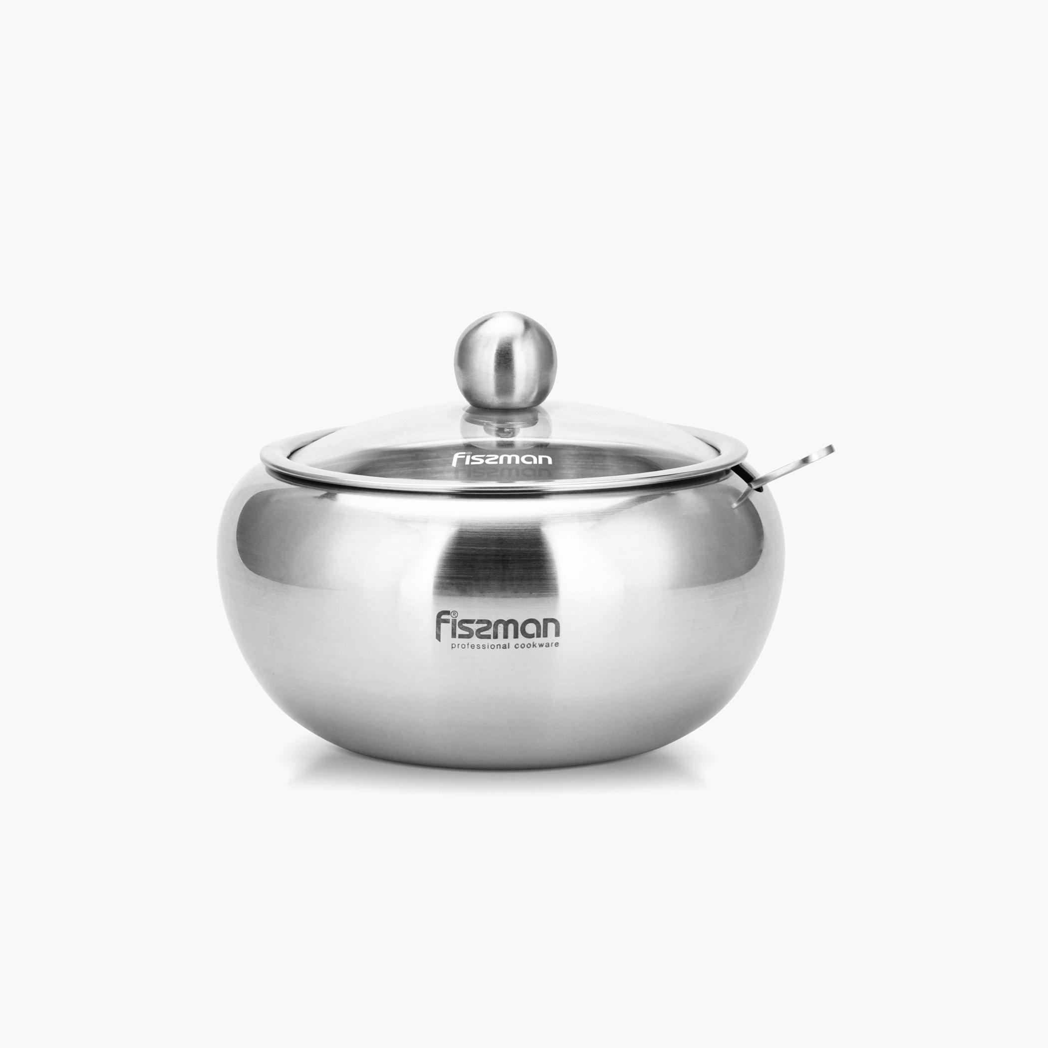 Stainless Steel Sugar Bowl with Glass Lid and Spoon - 560 ml-household-dining-dinnerware-bowls-image-3