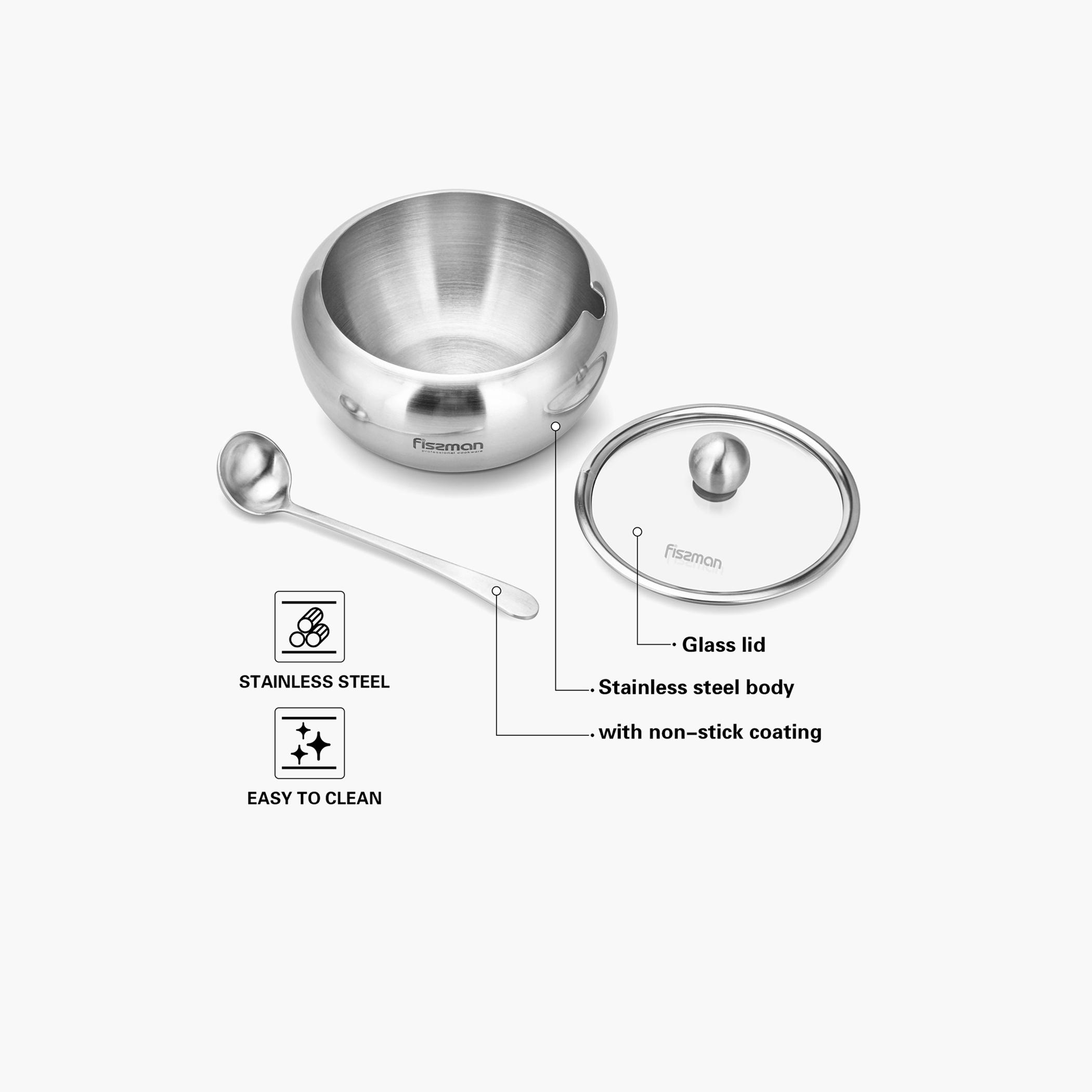Stainless Steel Sugar Bowl with Glass Lid and Spoon - 560 ml-household-dining-dinnerware-bowls-image-4