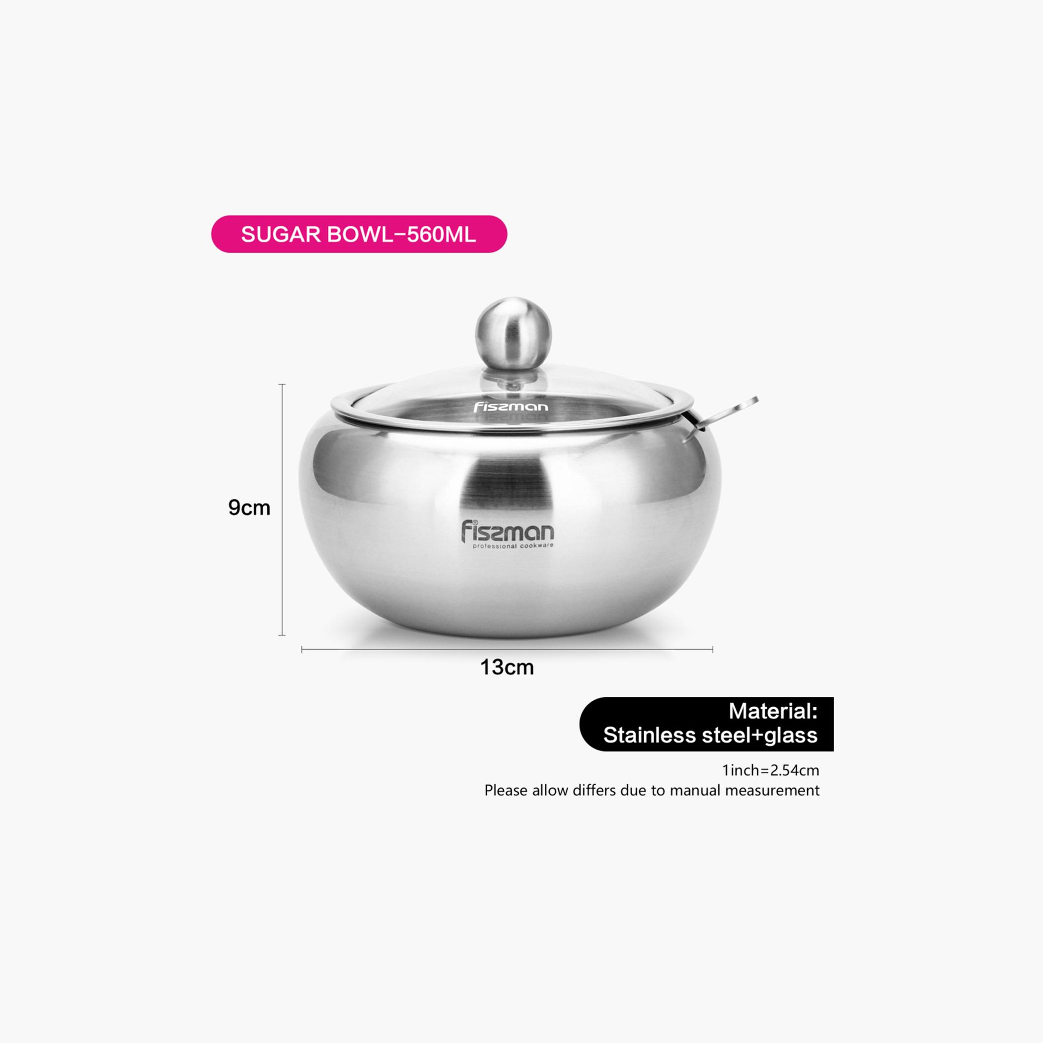 Stainless Steel Sugar Bowl with Glass Lid and Spoon - 560 ml-household-dining-dinnerware-bowls-image-5