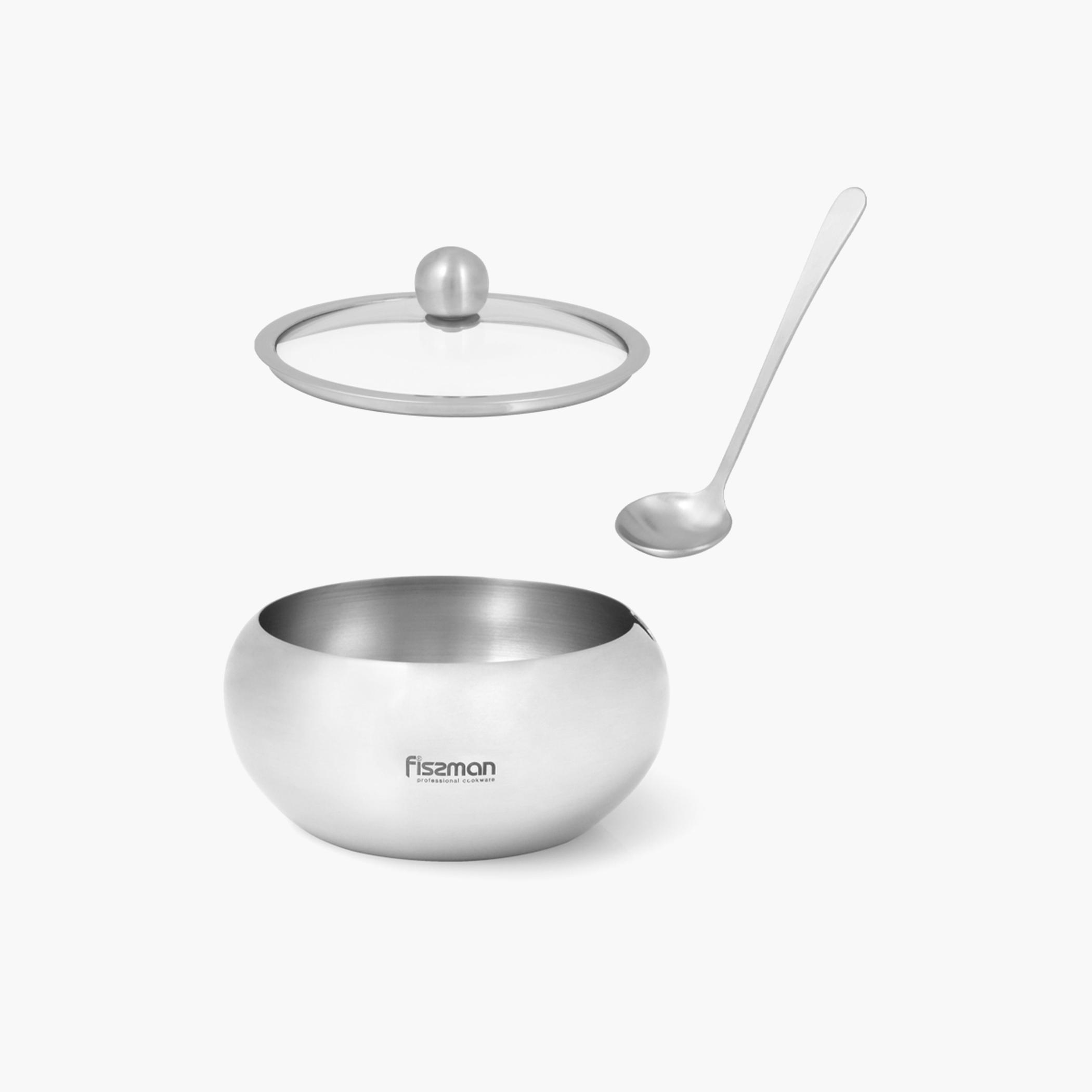 Stainless Steel Sugar Bowl with Glass Lid and Spoon - 560 ml-household-dining-dinnerware-bowls-image-6