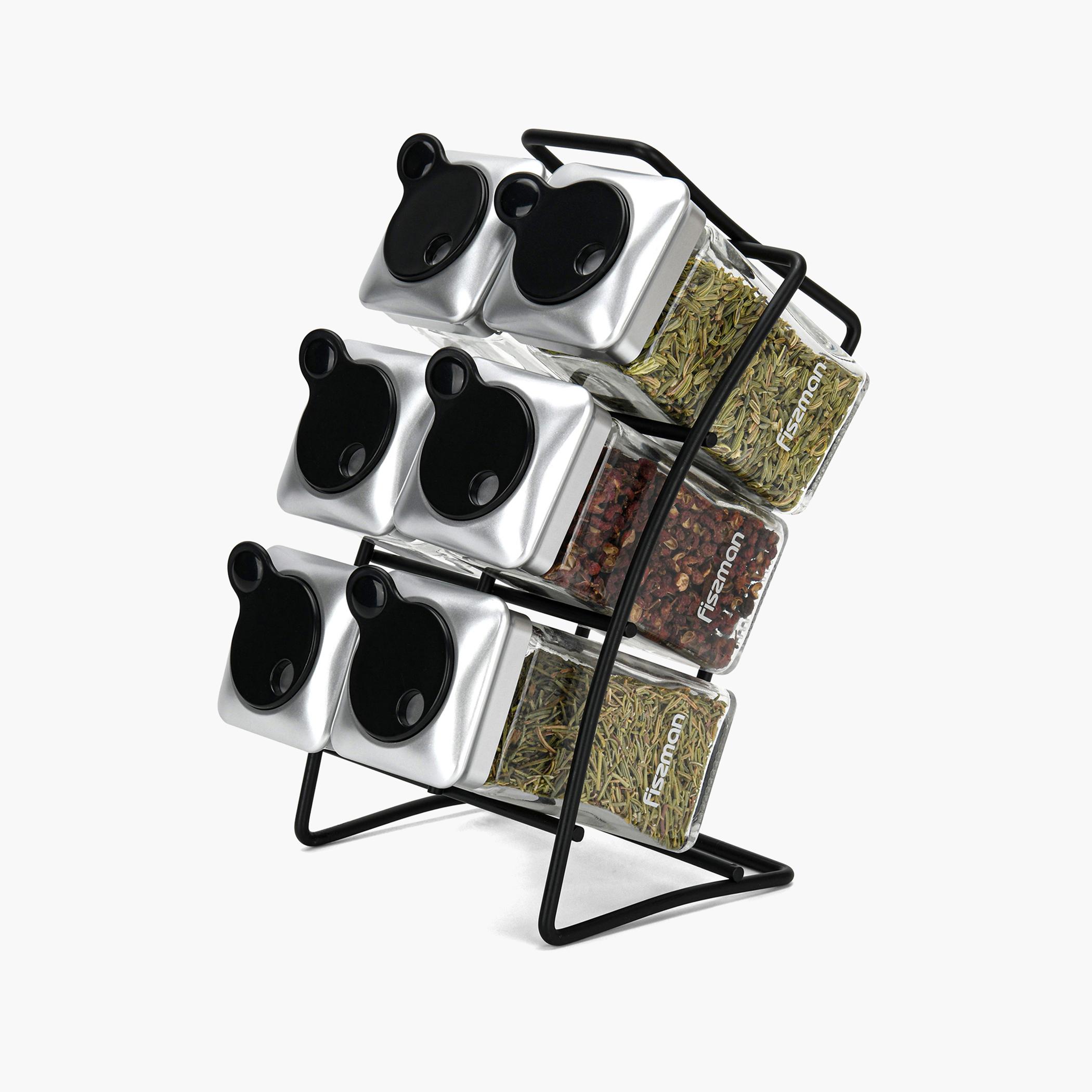 Glass 6-Piece Jar Spice Rack Organizer with Stand-household-kitchen-foodstorage-spiceracksandjars-image-1