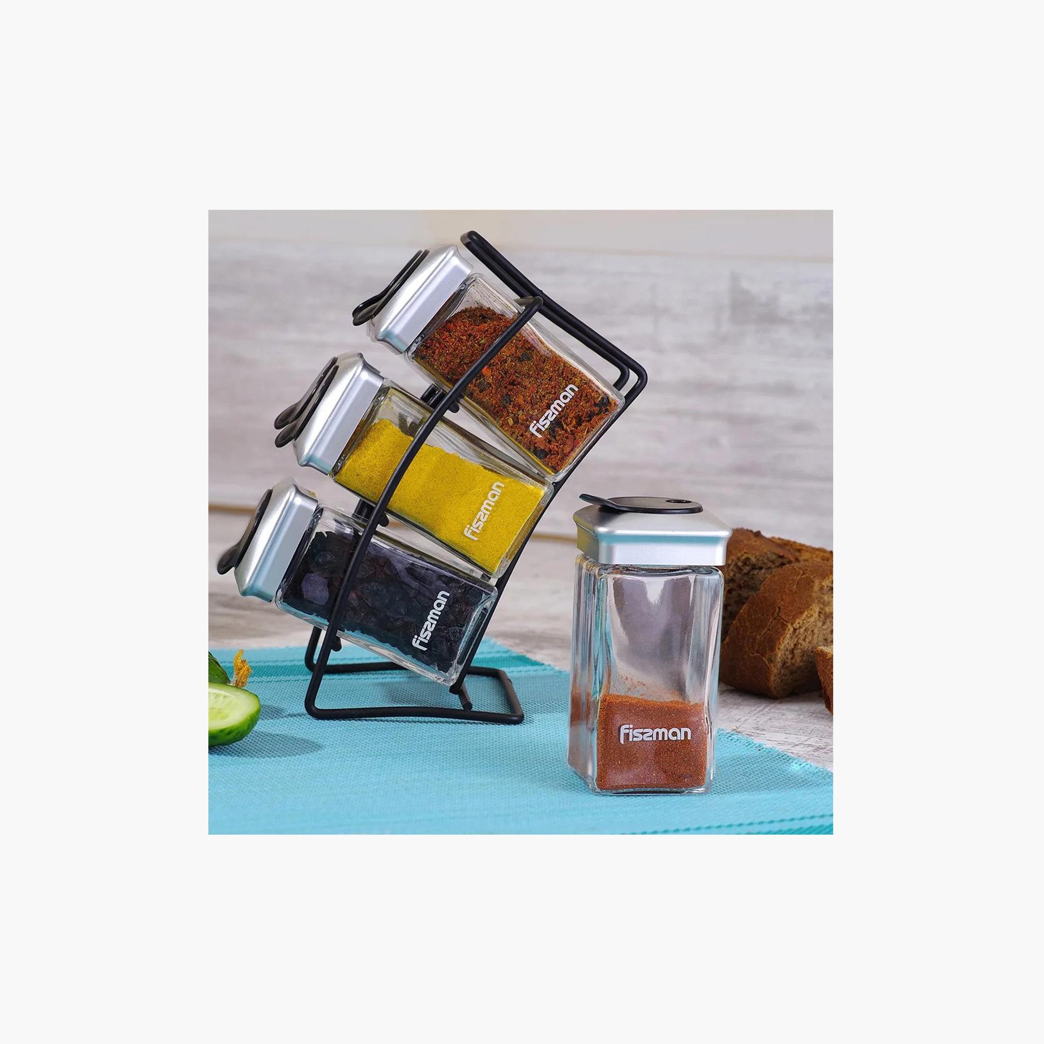 Glass 6-Piece Jar Spice Rack Organizer with Stand-household-kitchen-foodstorage-spiceracksandjars-image-2