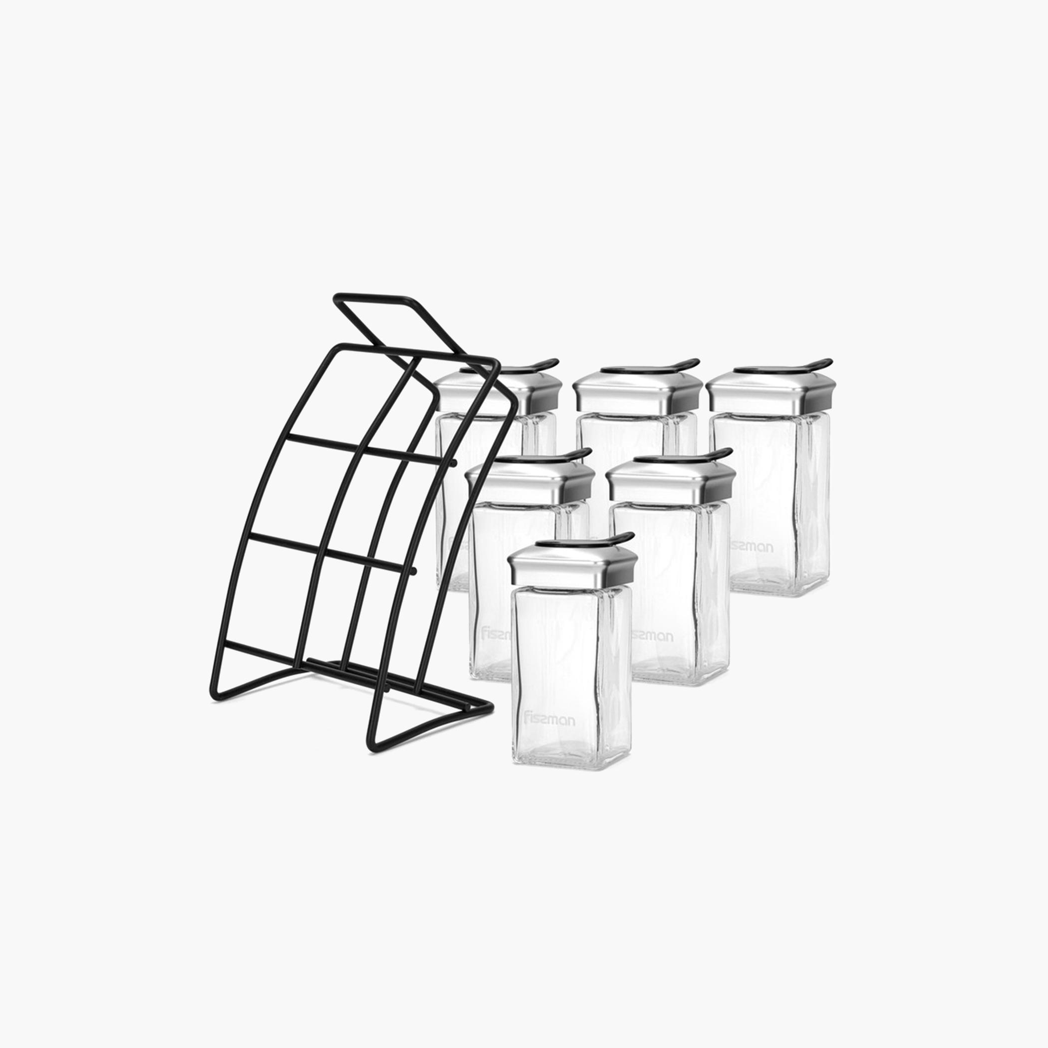 Glass 6-Piece Jar Spice Rack Organizer with Stand-household-kitchen-foodstorage-spiceracksandjars-image-4