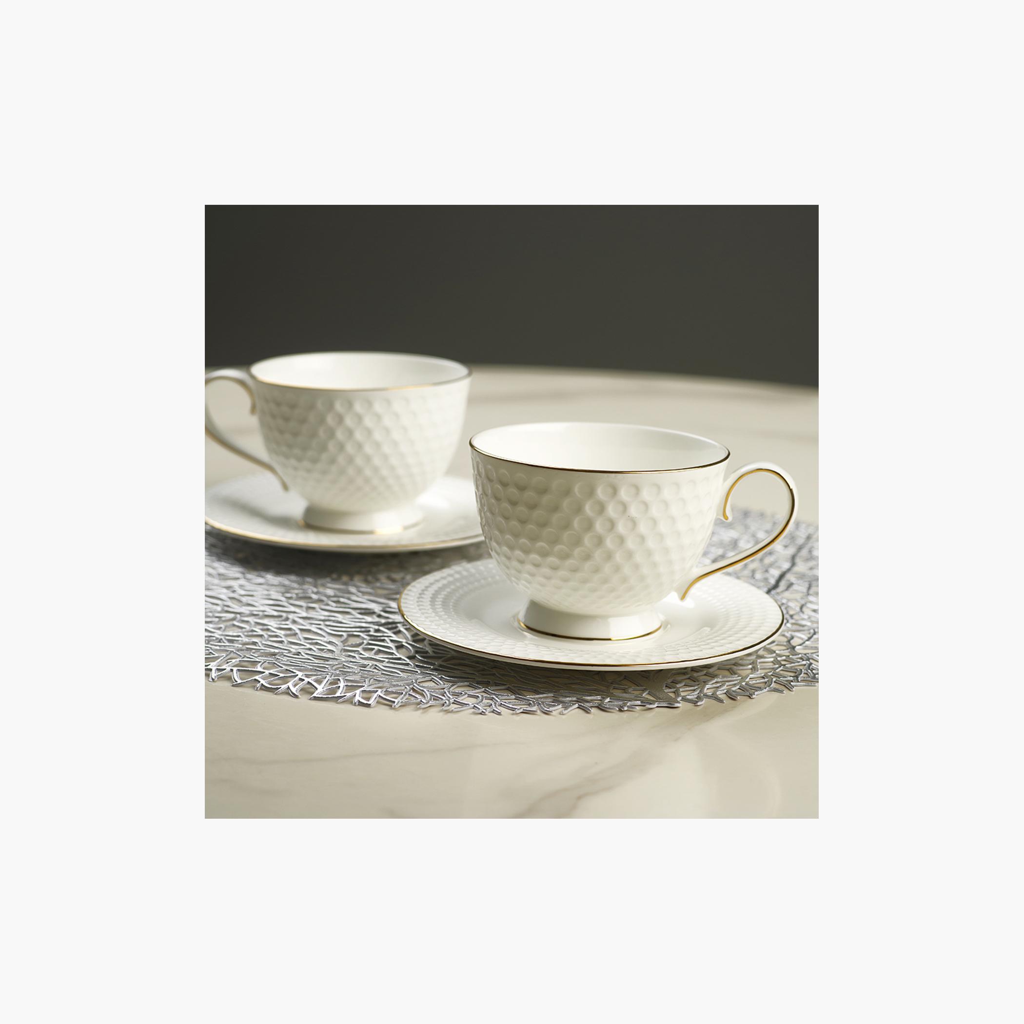Noemi Textured 4-Piece Cup and Saucer Set-household-dining-teaandcoffee-teaandcoffeesets-image-2