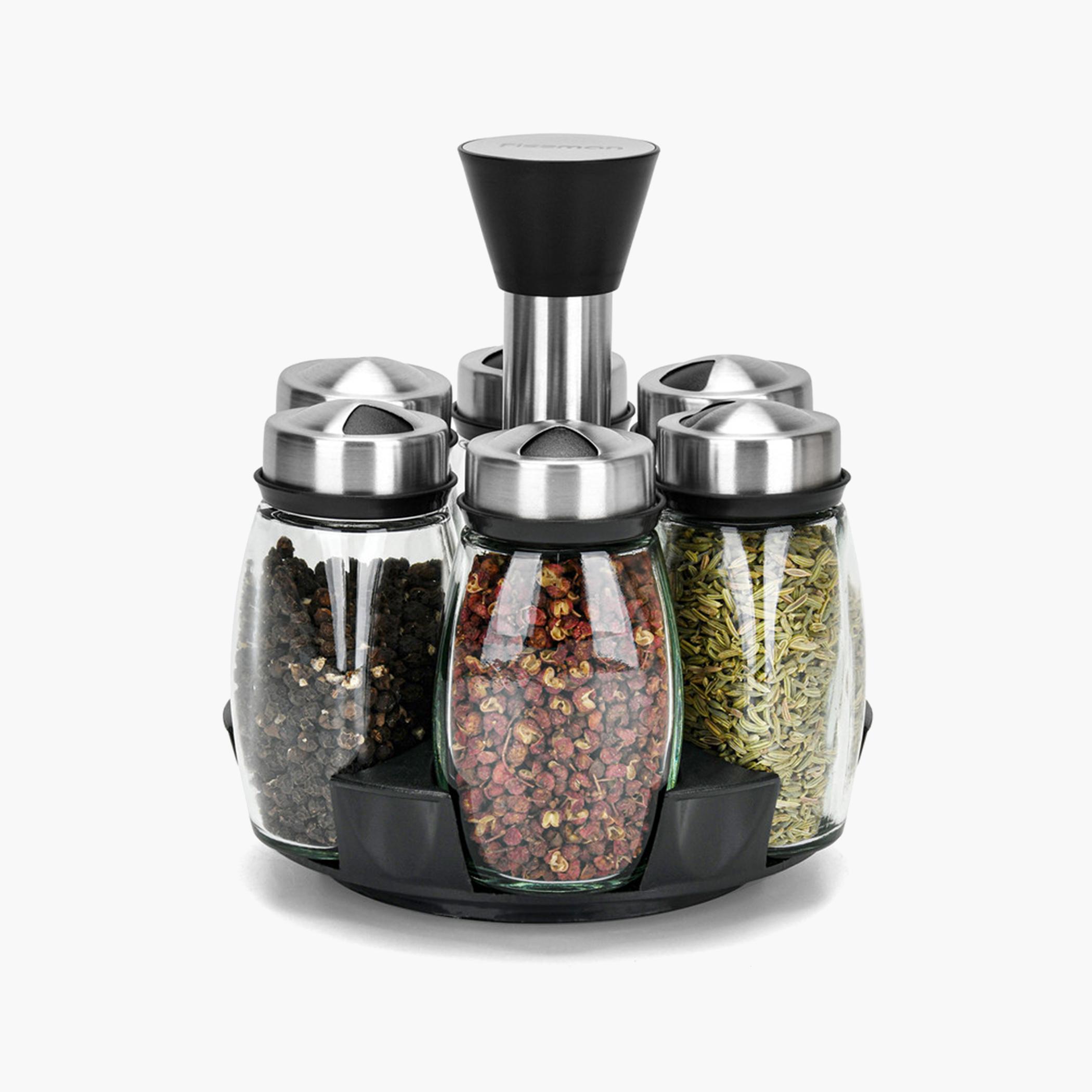 Glass 7-Piece Spice Storage Condiment Jar with Stand-household-kitchen-foodstorage-spiceracksandjars-image-1