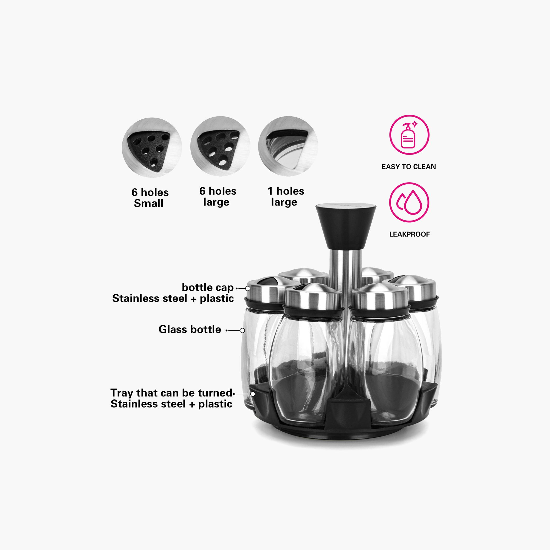 Glass 7-Piece Spice Storage Condiment Jar with Stand-household-kitchen-foodstorage-spiceracksandjars-image-2