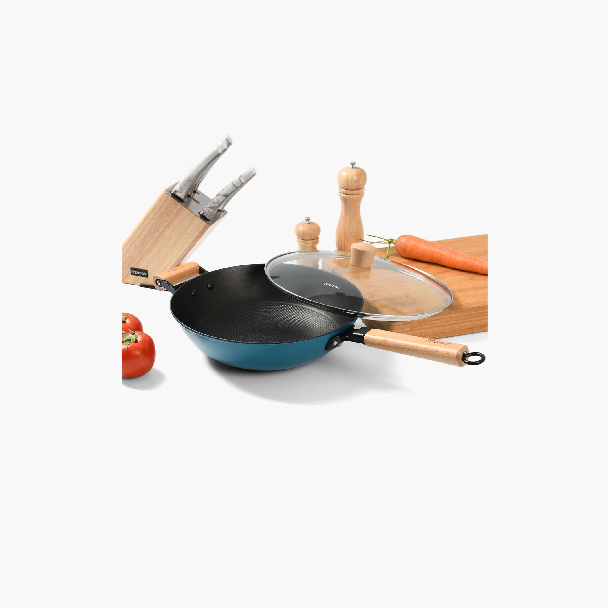 Iron Wok Pan with Handle and Glass Lid - 4 L-household-kitchen-cookware-potsandpans-image-1