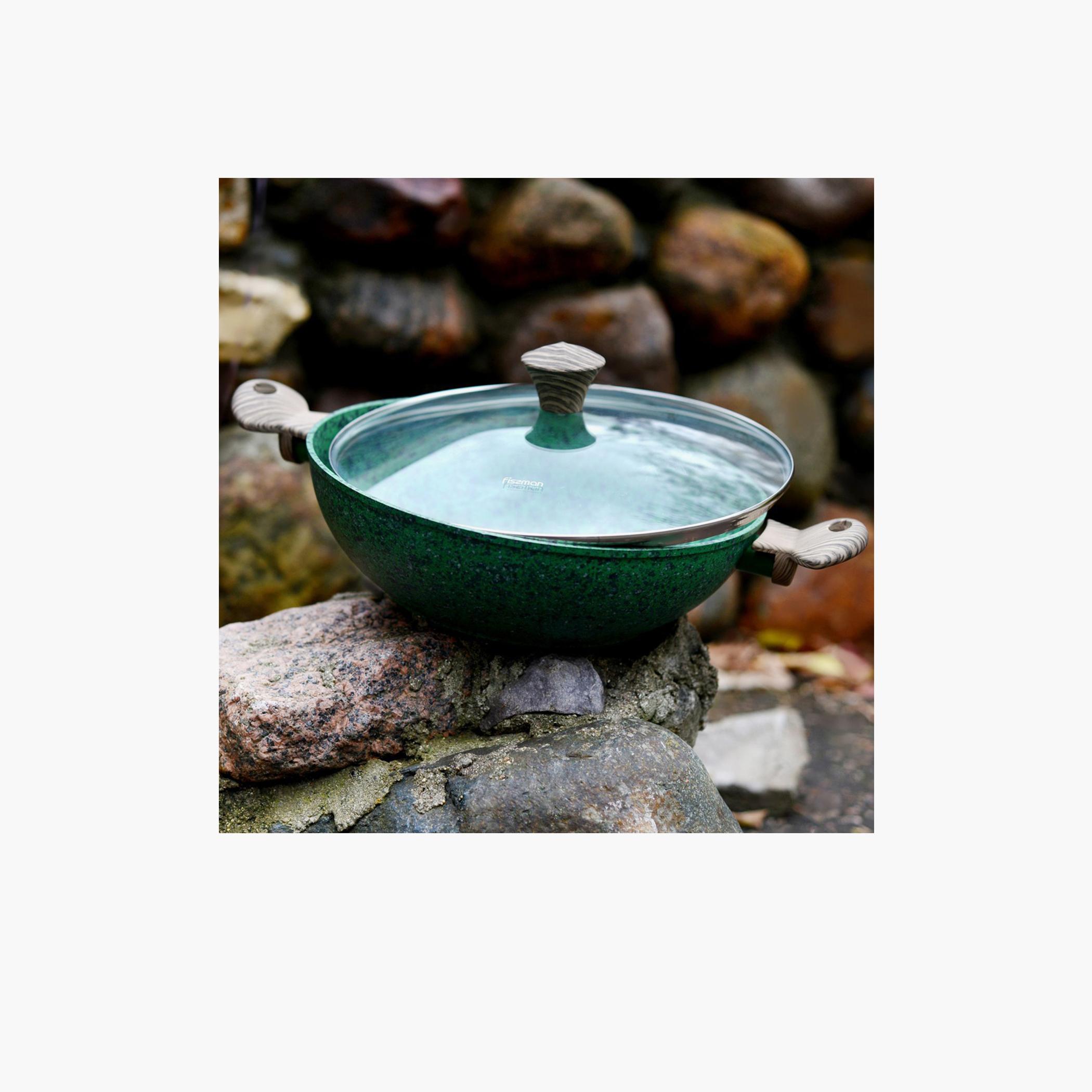 Malachite Series Aluminium Wok with Lid - 30x9 cm-household-kitchen-cookware-cookwareandsets-image-1