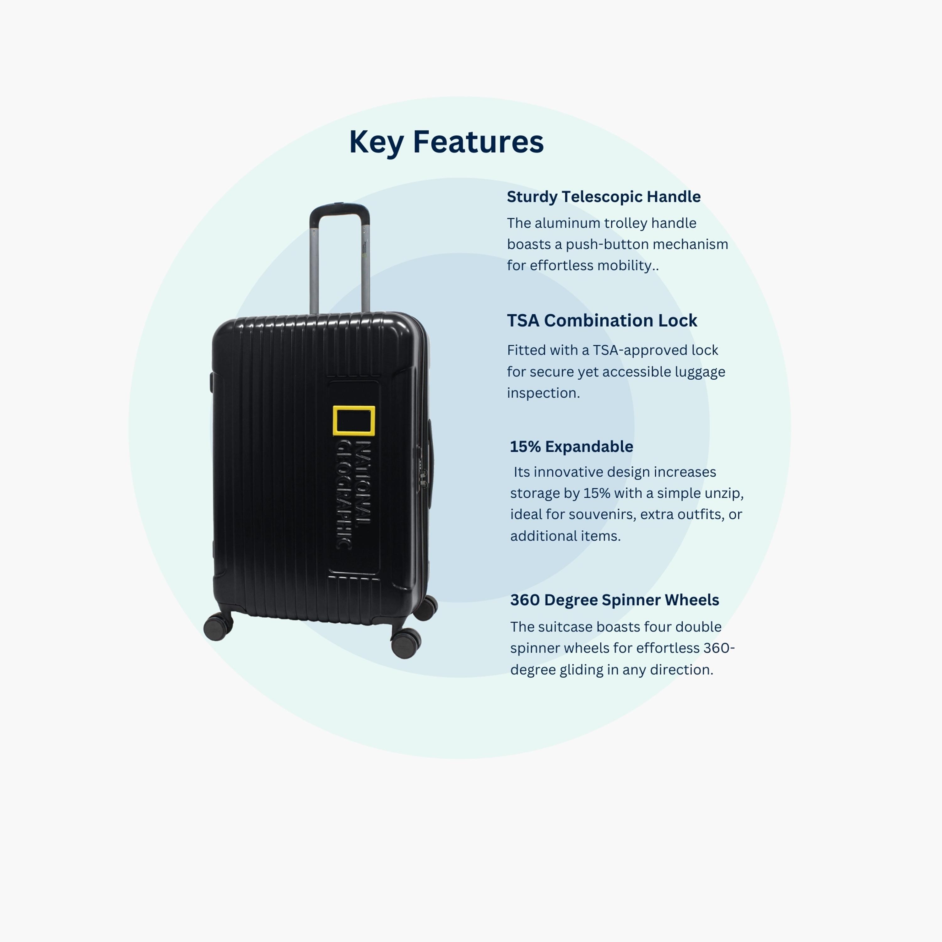 NATIONAL GEOGRAPHIC Canyon Set of 3 Polycarbonate with ABS Hard Sided 4-Wheeler Spinner Trolley Bag with TSA Lock  | N114HA.01-travel-luggagesandbags-luggage-image-5