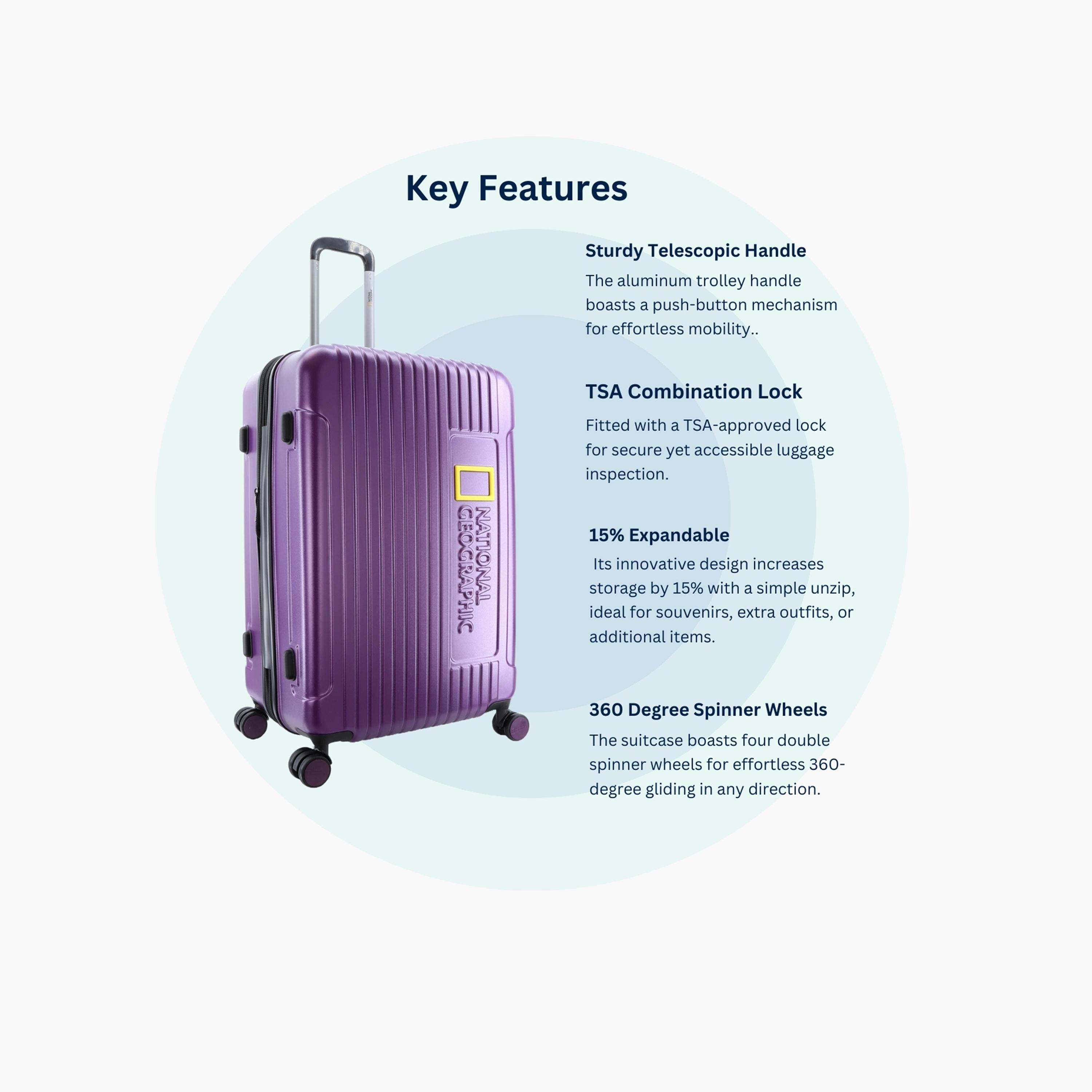 NATIONAL GEOGRAPHIC Canyon Set of 3 Polycarbonate with ABS Hard Sided 4-Wheeler Spinner Trolley Bag with TSA Lock  | N114HA.01-travel-luggagesandbags-luggage-image-5