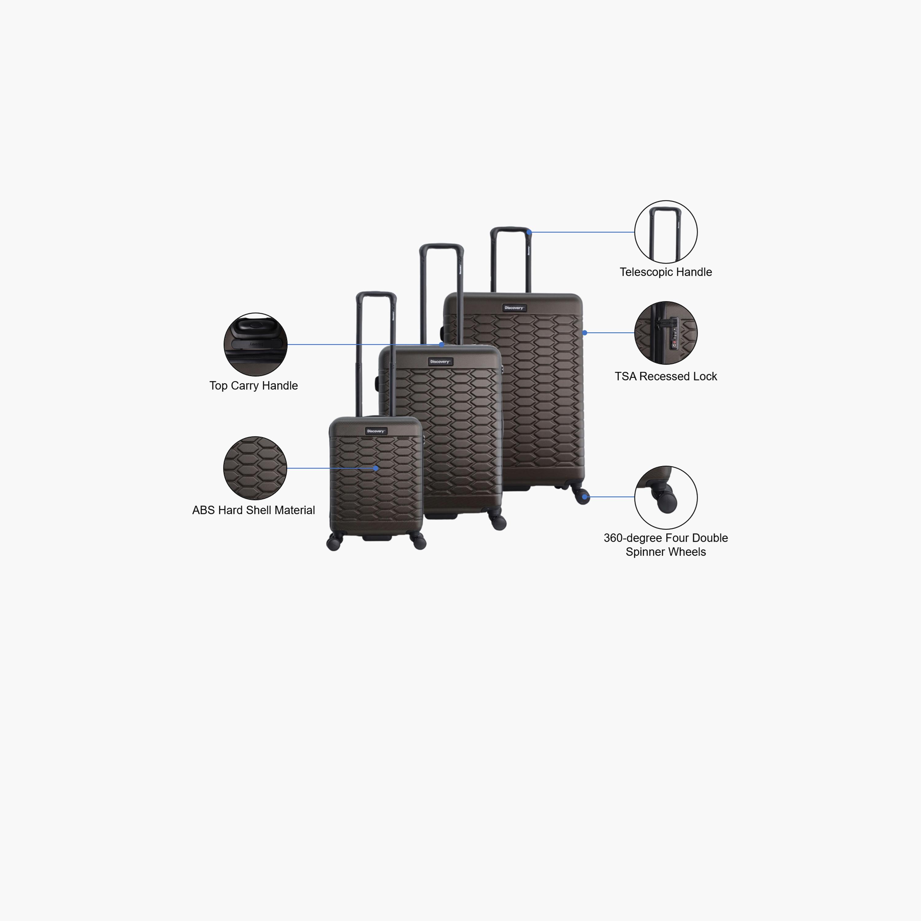 Discovery Reptile Set of 3 ABS Hard Sided 4-Wheeler Spinner Trolley Bag with TSA Lock  | D004HA.01-travel-luggagesandbags-luggage-image-2