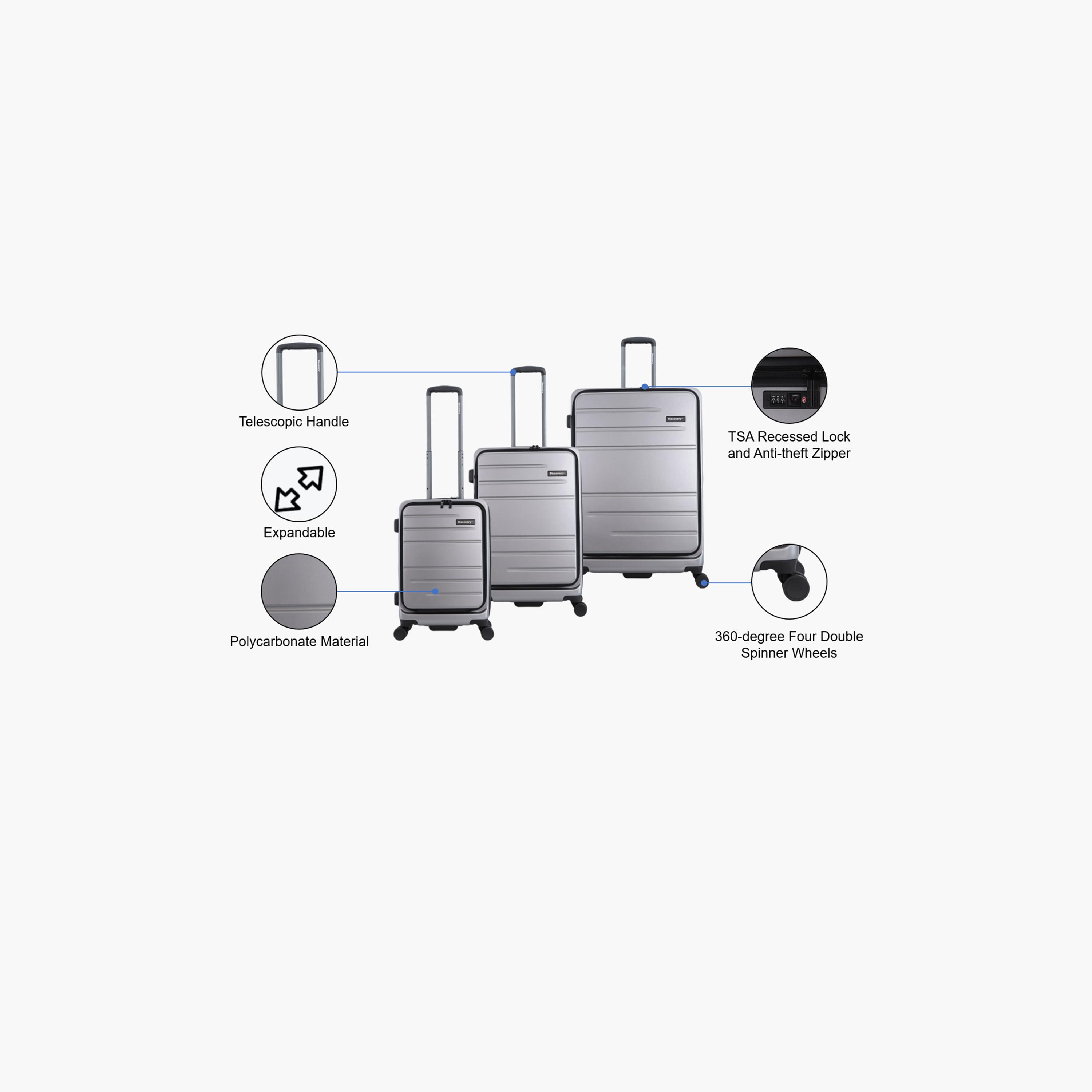 Discovery Patrol Set of 3 Polycarbonate with ABS Hard Sided 4-Wheeler Spinner Trolley Bag with TSA Lock  | D003HA.01-travel-luggagesandbags-luggage-image-2