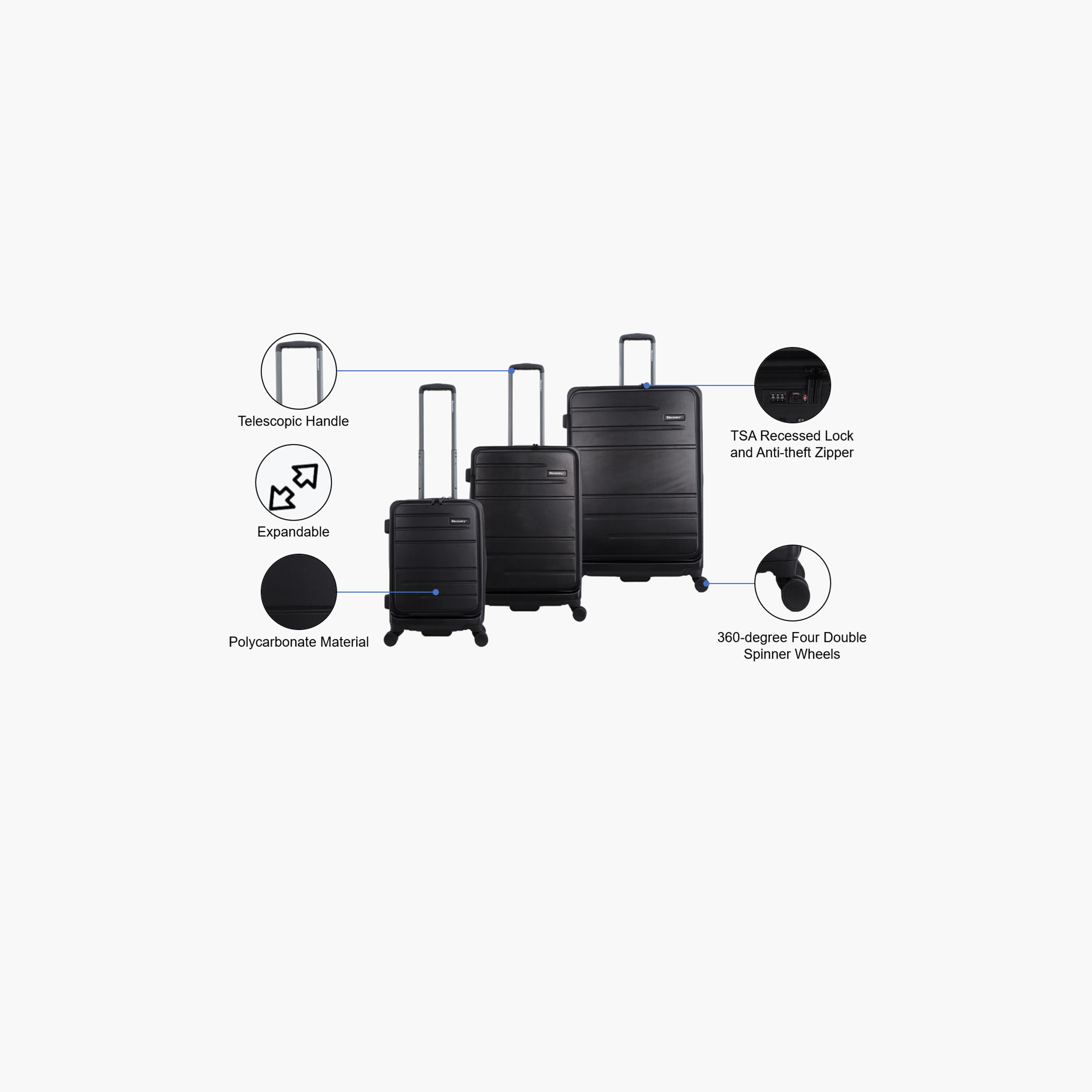 Discovery Patrol Set of 3 Polycarbonate with ABS Hard Sided 4-Wheeler Spinner Trolley Bag with TSA Lock  | D003HA.01-travel-luggagesandbags-luggage-image-2