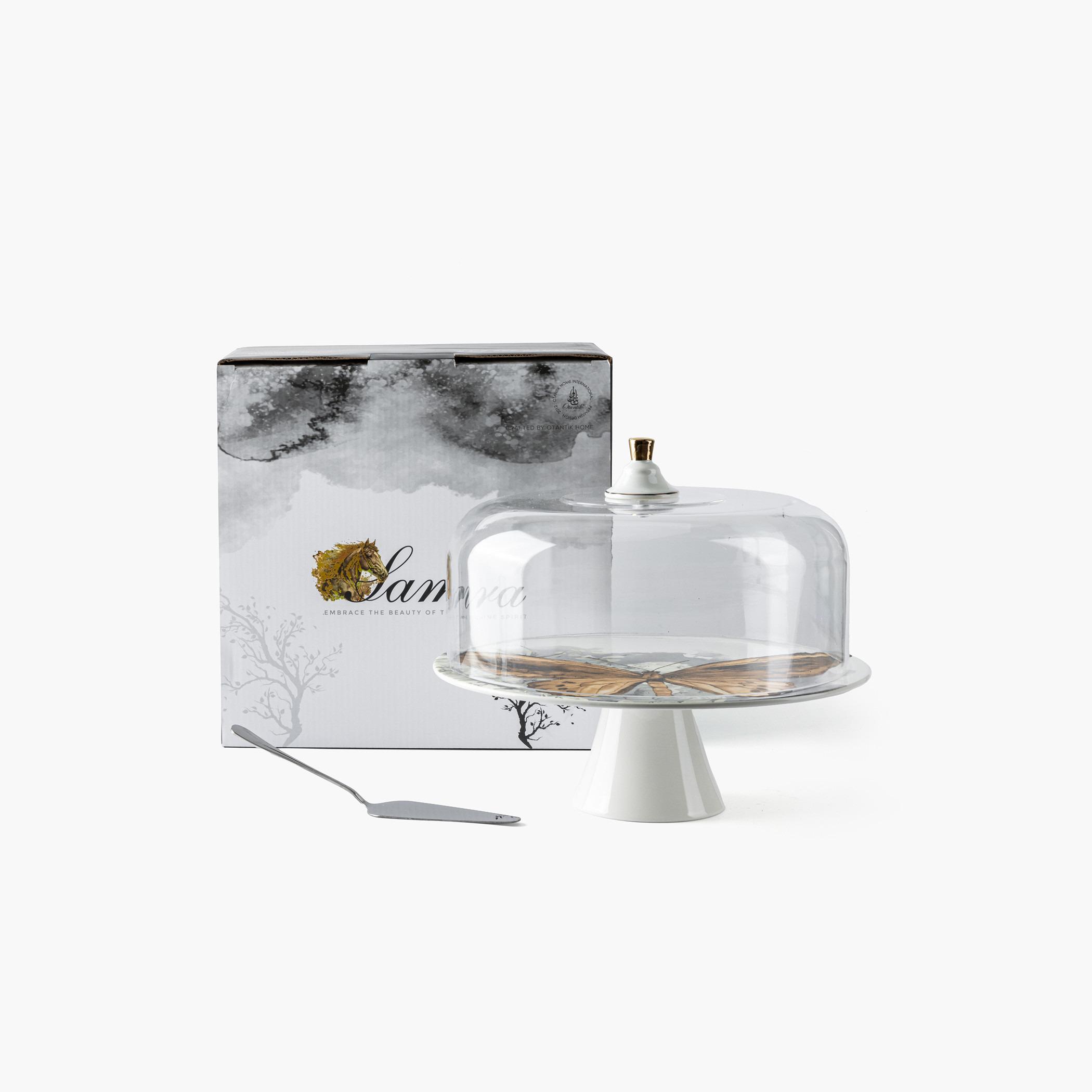 Isabella Collection Porcelain Cake Stand with Cover - 34x10 cms-household-dining-serveware-cakestands-image-3