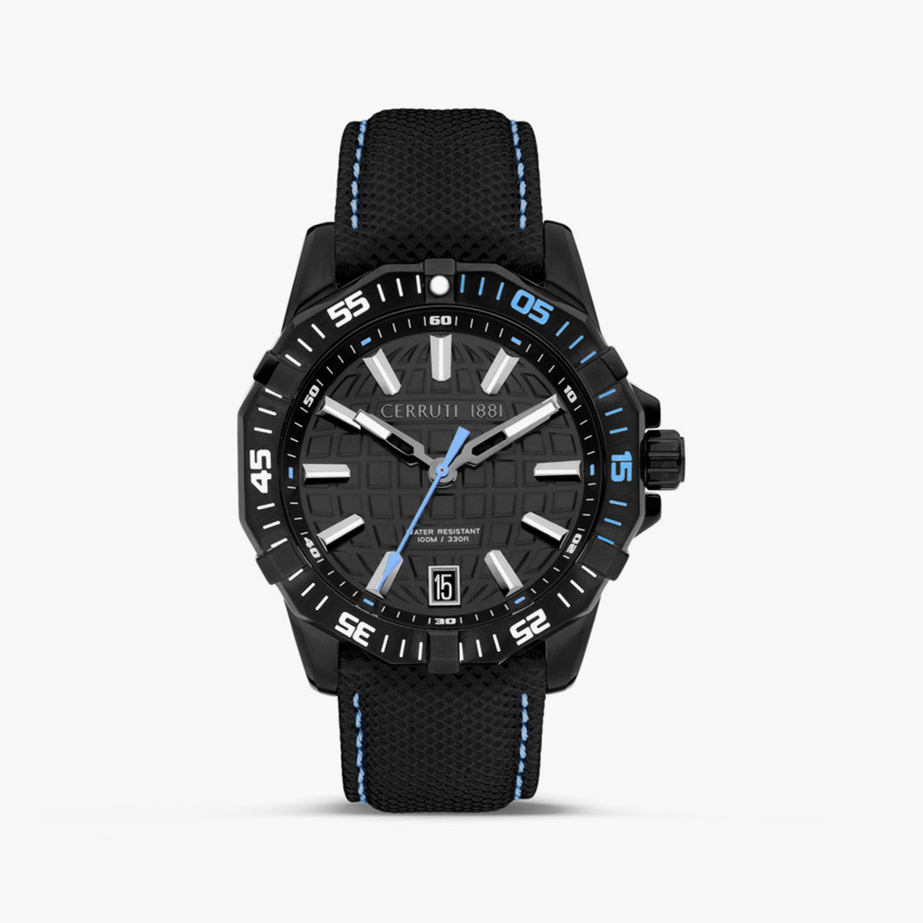 Cerruti 1881 Men's 44 MM Black Analog Nylon & Leather Watch | CIWGN0007501-men-watchesandjewellery-watches-image-1