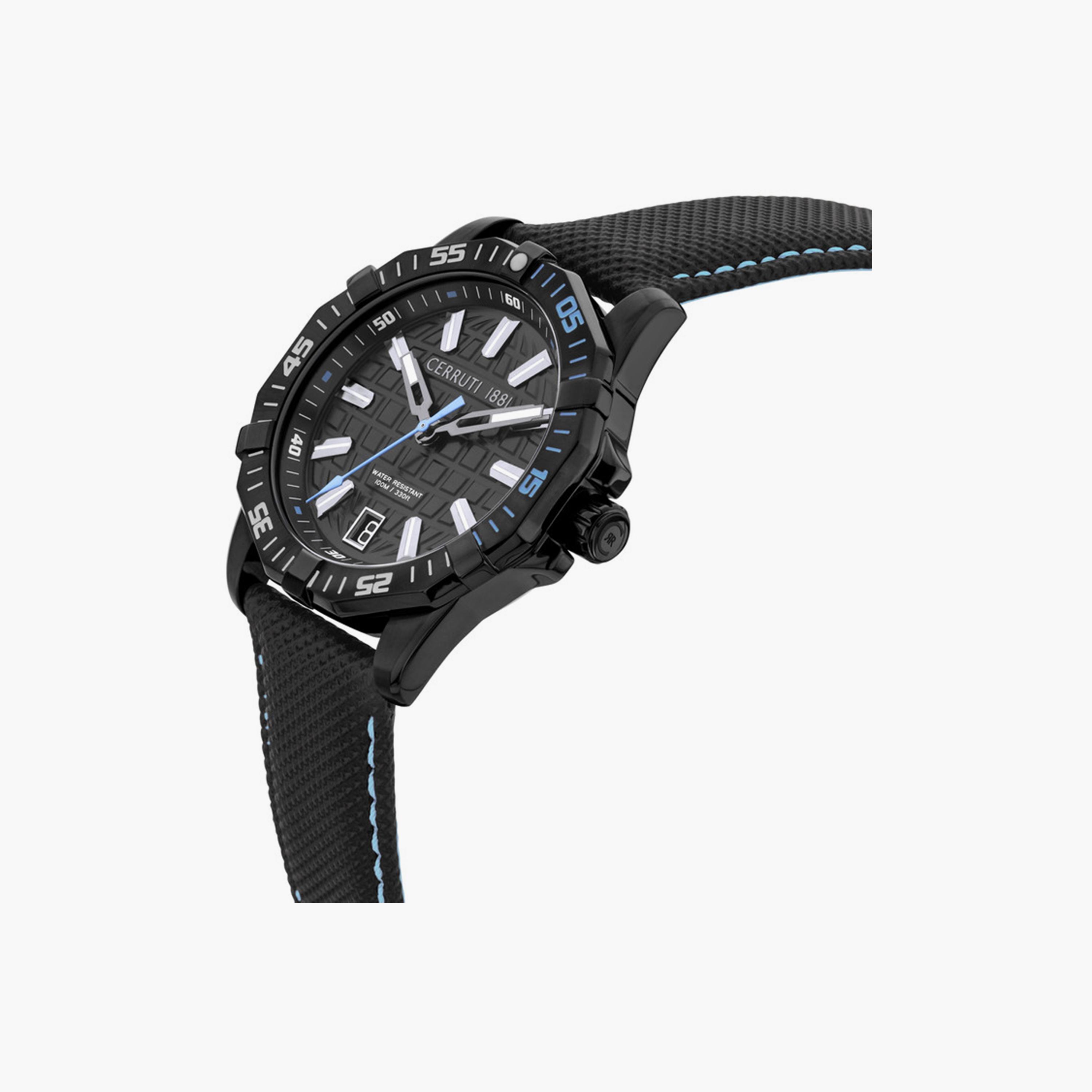 Cerruti 1881 Men's 44 MM Black Analog Nylon & Leather Watch | CIWGN0007501-men-watchesandjewellery-watches-image-2