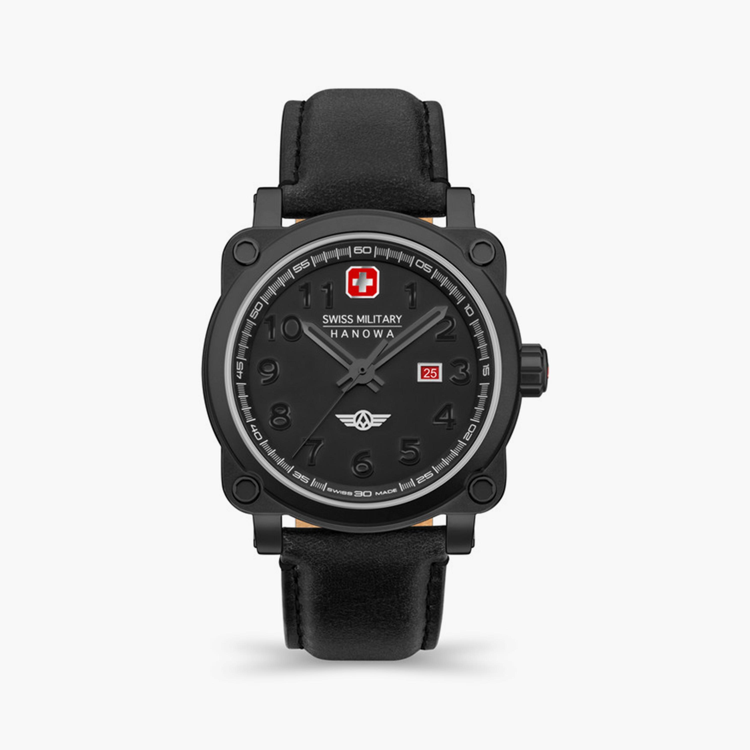 ساعة سويس ميليتاري هانوا للرجال 43 ملم ذات أنالوج من الجلد بلون اسود | SMWGB2101330-men-watchesandjewellery-watches-image-1