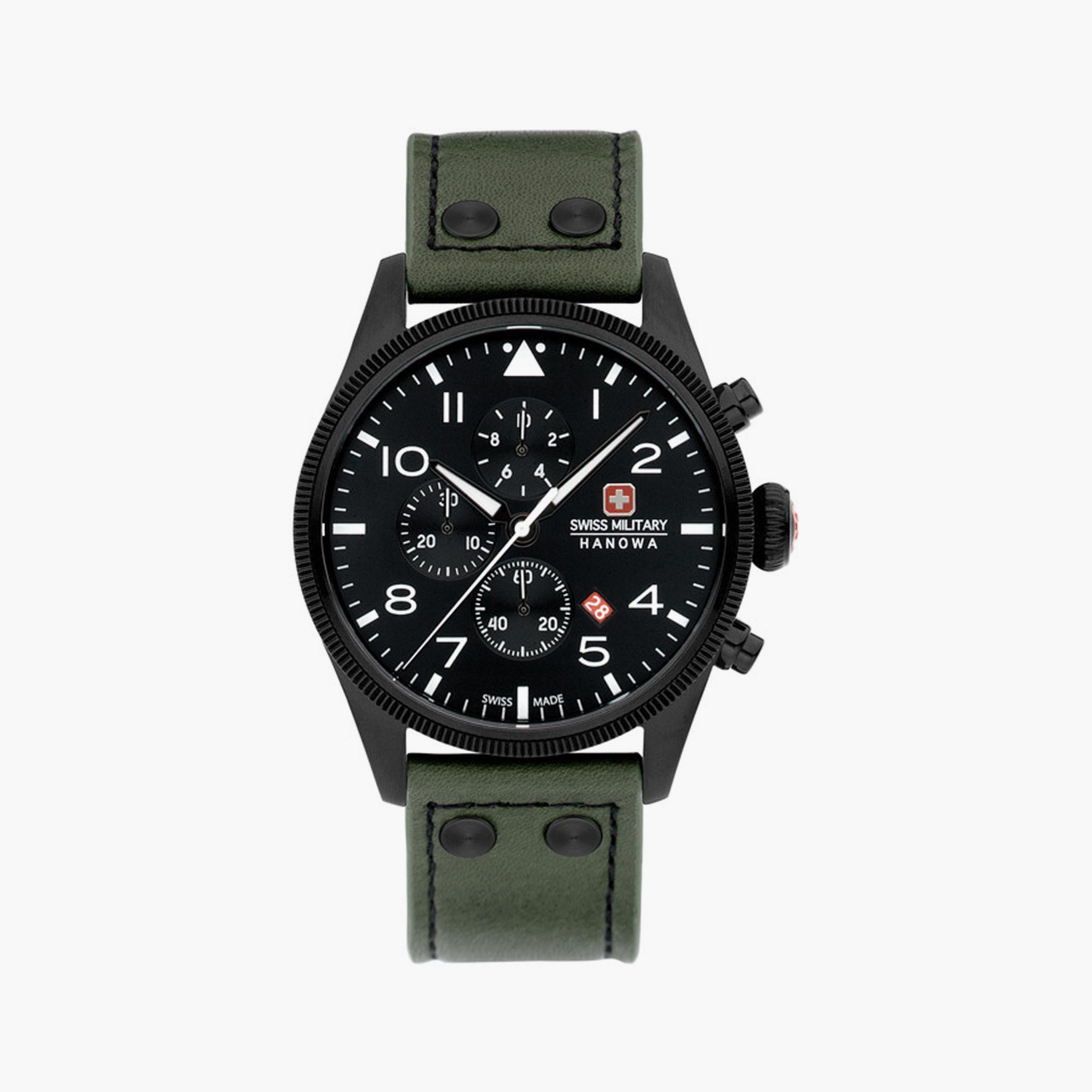 ساعة سويس ميليتاري هانوا للرجال 43 ملم ذات كرونوغراف من الجلد بلون زيتوني | SMWGC0000430-men-watchesandjewellery-watches-image-1