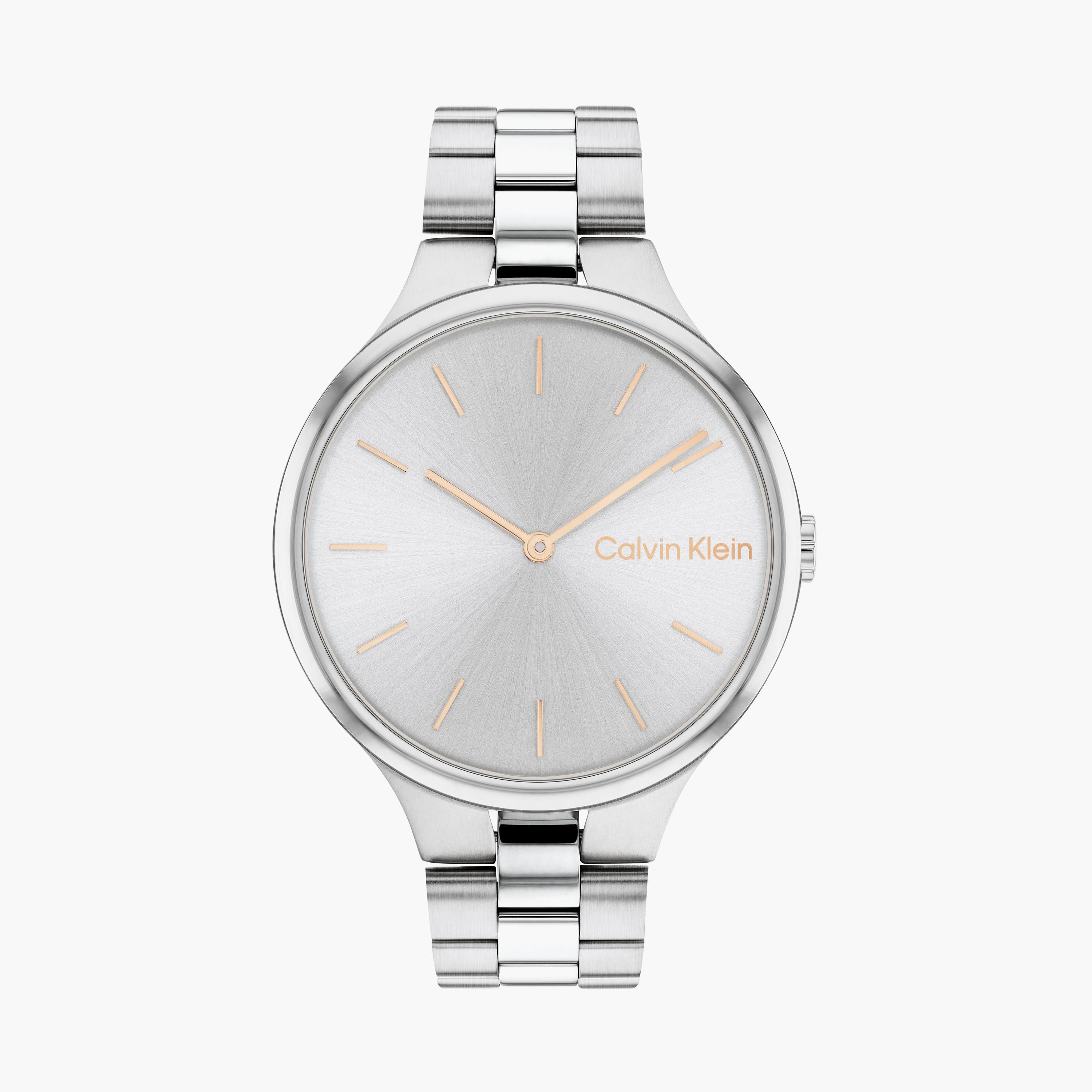 كالفن كلاين- ساعة للنساء 38 ملم بسوار فضي من الستانلس ستيل | 25200128-women-watchesandjewellery-watches-image-1