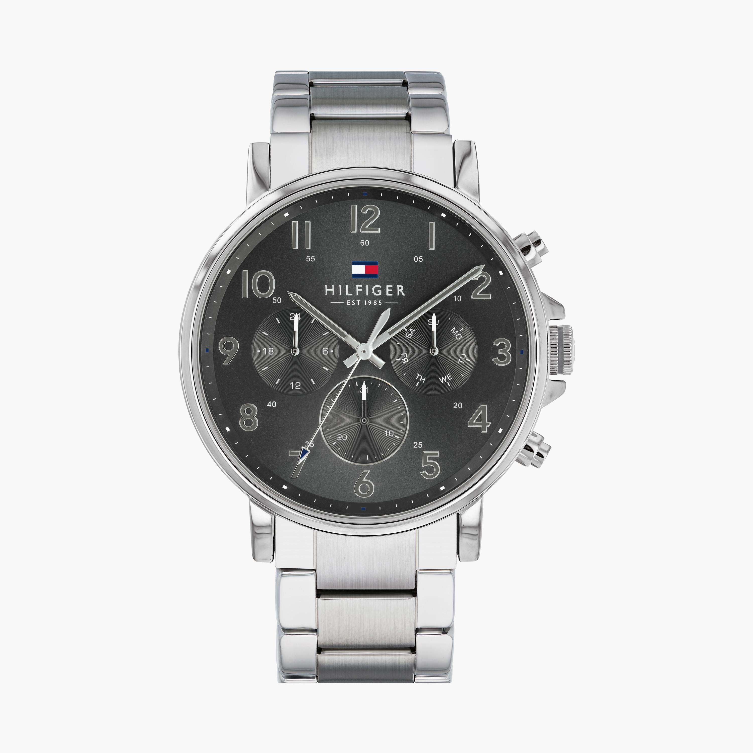 تومي هيلفيغر- ساعة للرجال 46 ملم كرونوغراف فضية من الستانلس ستيل | 1710382-men-watchesandjewellery-watches-image-1