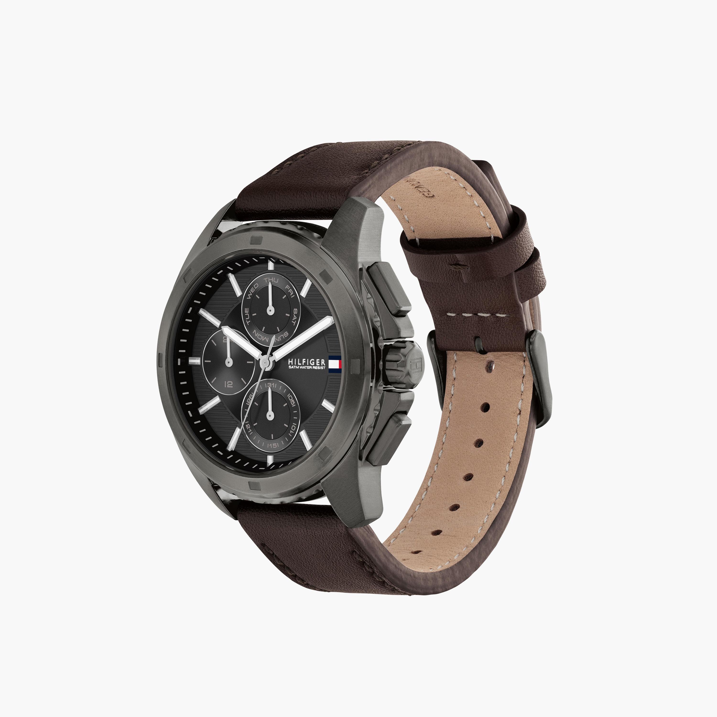 تومي هيلفيغر- ساعة للرجال 44 ملم كرونوغراف بنية من الستانلس ستيل | 1710623-men-watchesandjewellery-watches-image-2