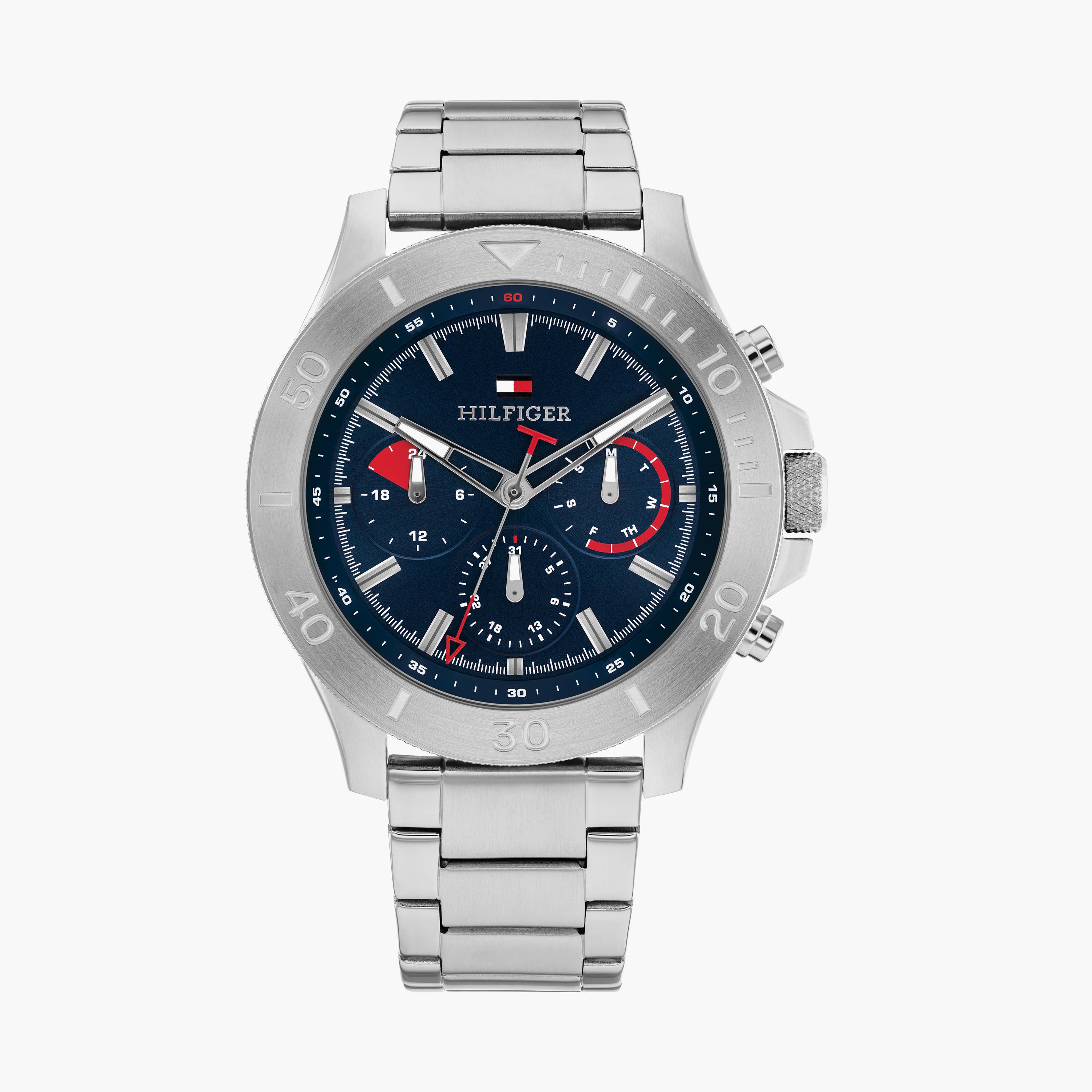 تومي هيلفيغر- ساعة للرجال 46 ملم كرونوغراف فضية من الستانلس ستيل | 1792113-men-watchesandjewellery-watches-image-1
