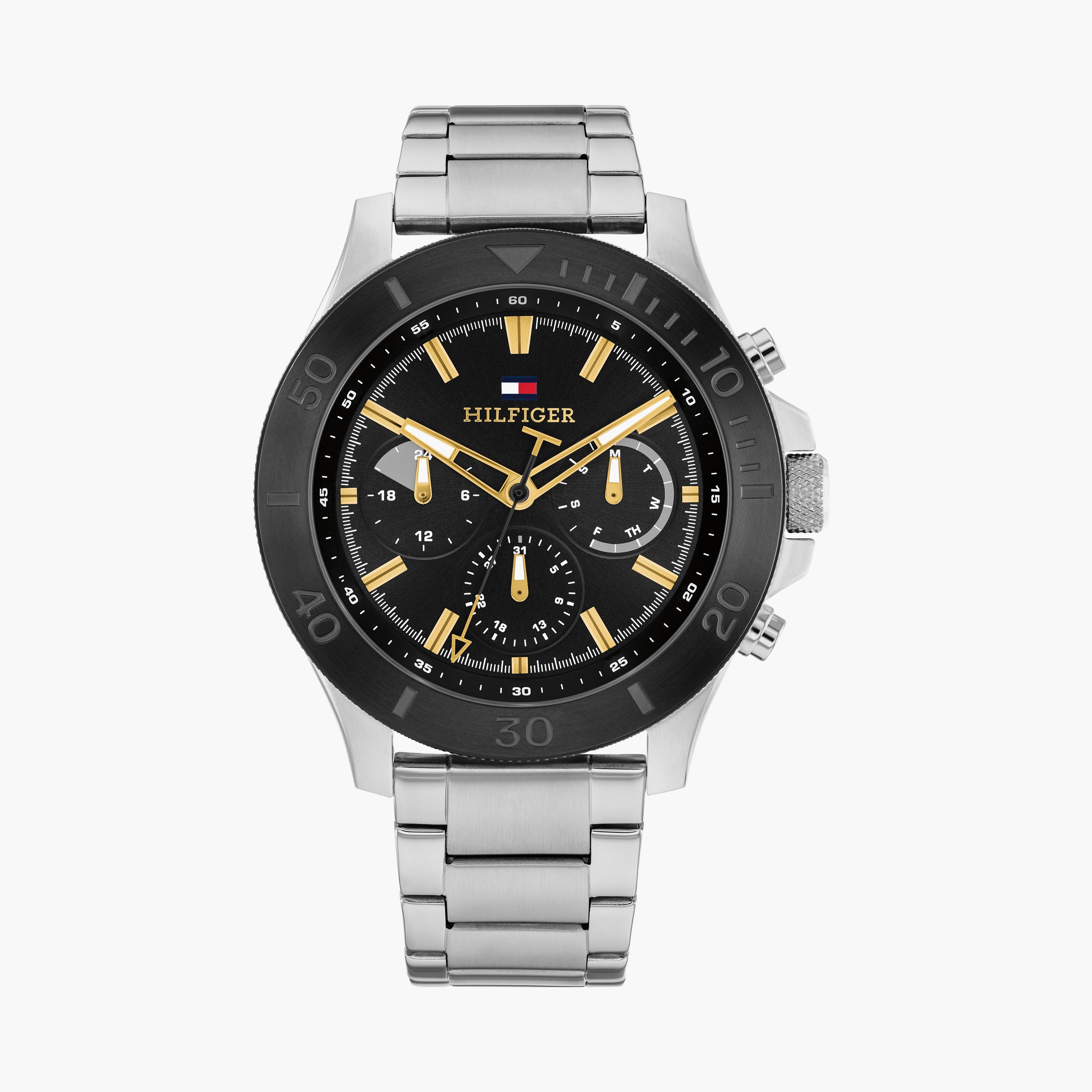 تومي هيلفيغر- ساعة للرجال 46 ملم كرونوغراف فضية من الستانلس ستيل | 1792114-men-watchesandjewellery-watches-image-1