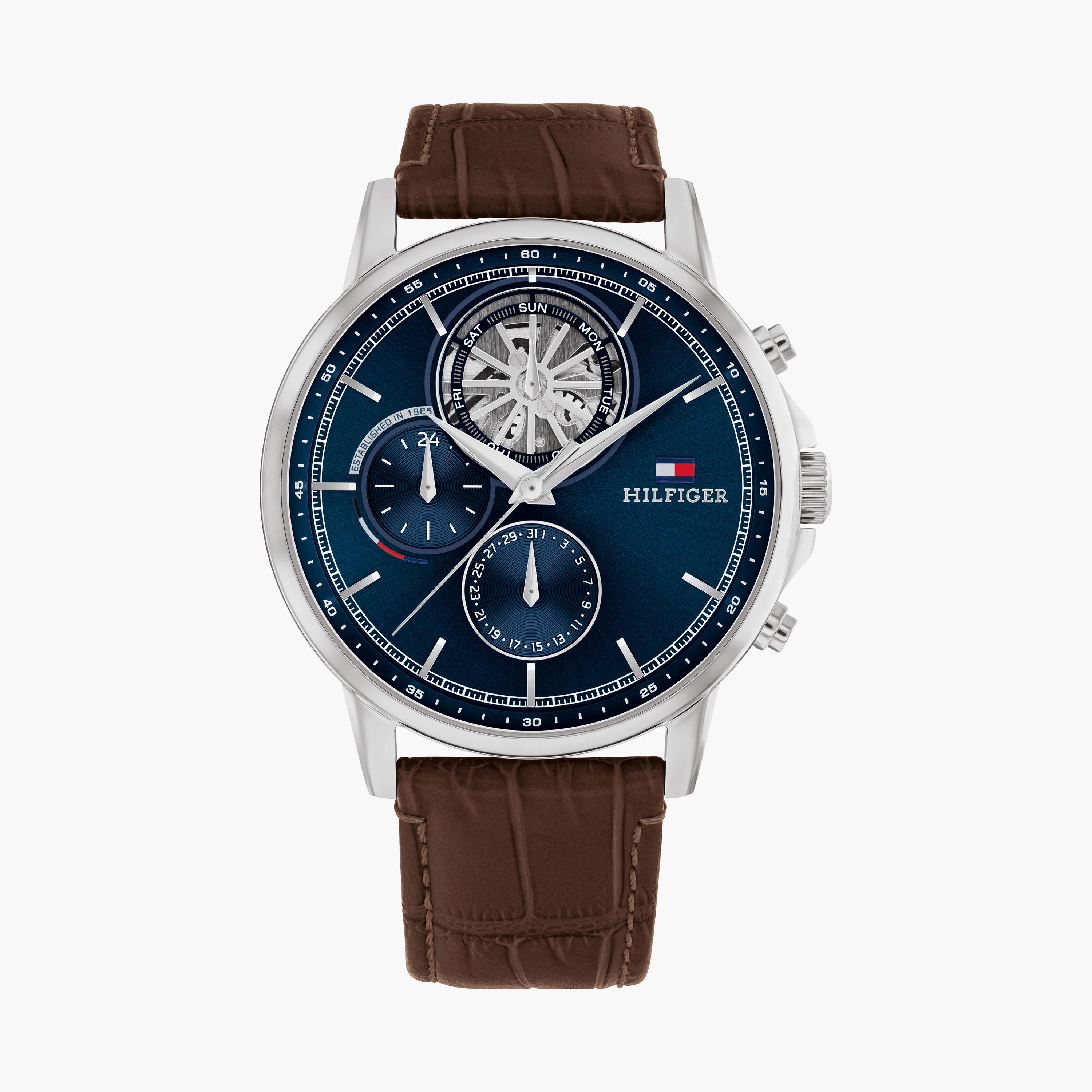 تومي هيلفيغر- ساعة للرجال 44 ملم كرونوغراف بنية من الستانلس ستيل | 1710629-men-watchesandjewellery-watches-image-1