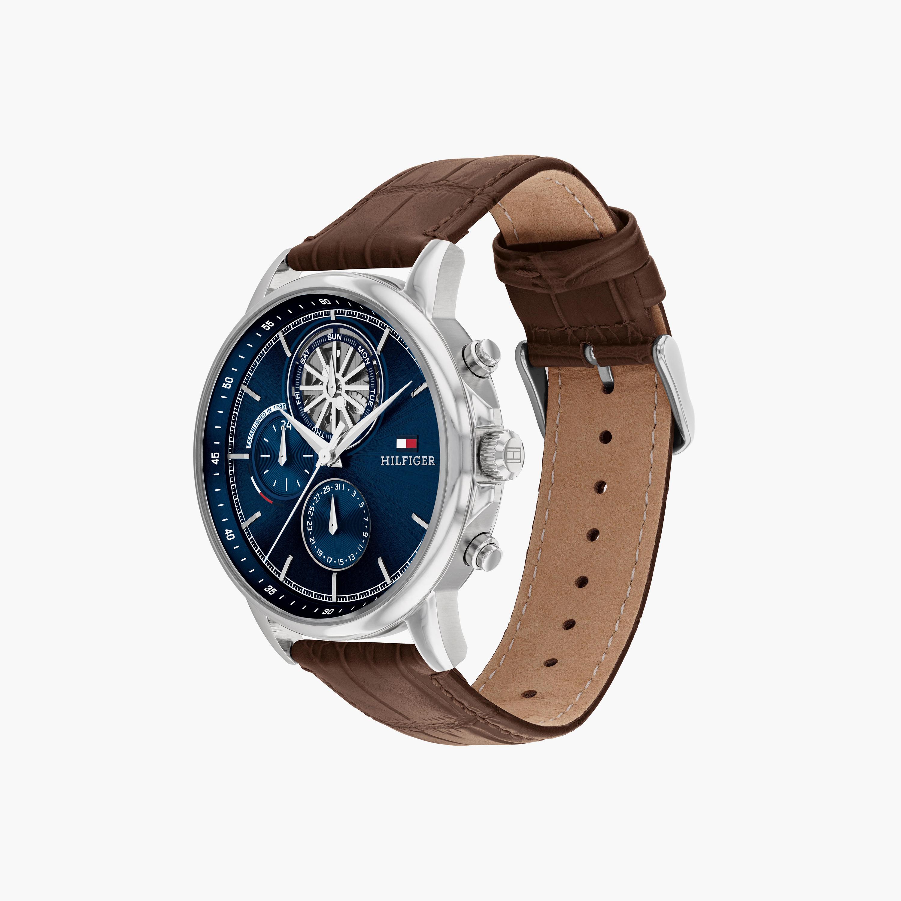 تومي هيلفيغر- ساعة للرجال 44 ملم كرونوغراف بنية من الستانلس ستيل | 1710629-men-watchesandjewellery-watches-image-2