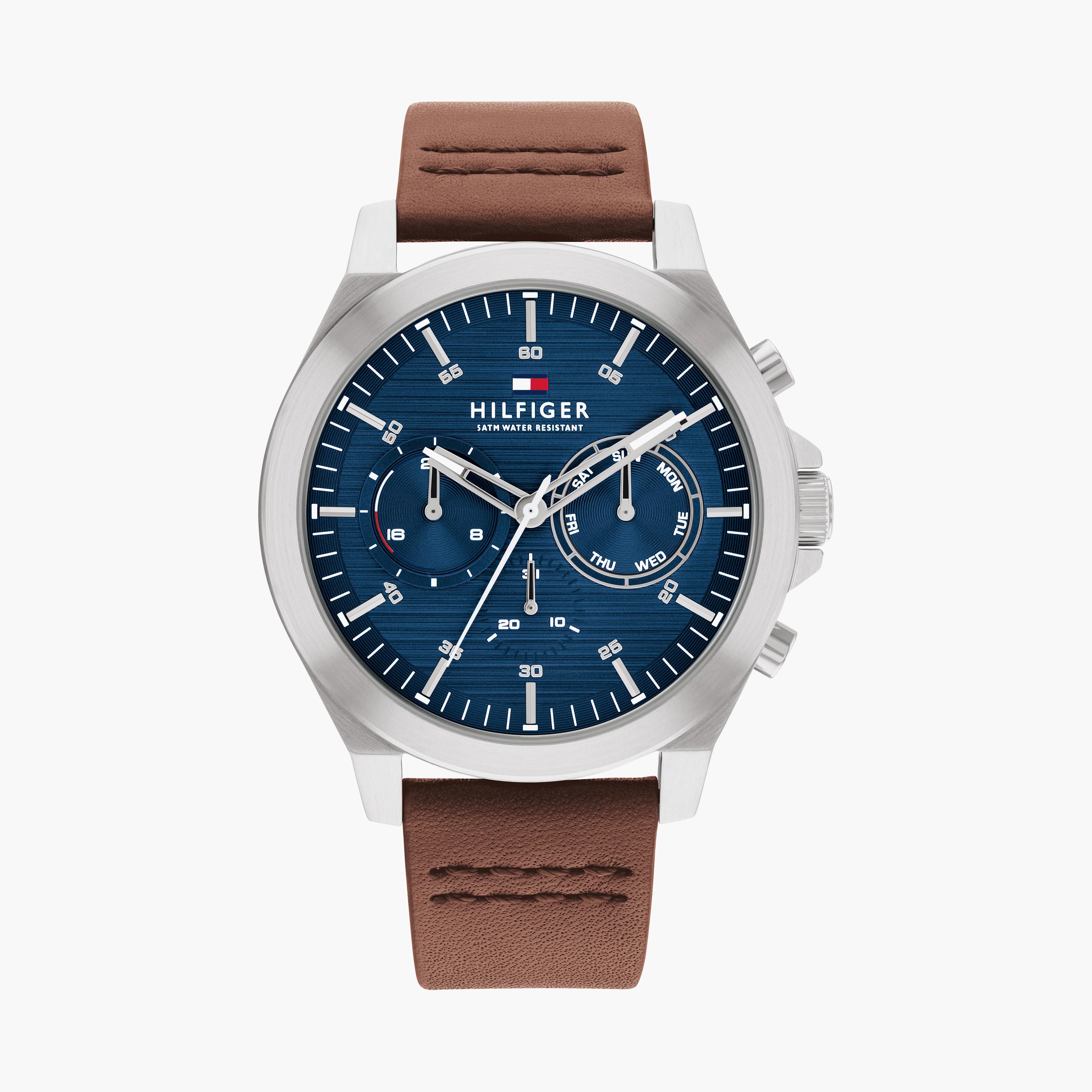تومي هيلفيغر- ساعة للرجال 46 ملم كرونوغراف بنية من الستانلس ستيل | 1710633-men-watchesandjewellery-watches-image-1