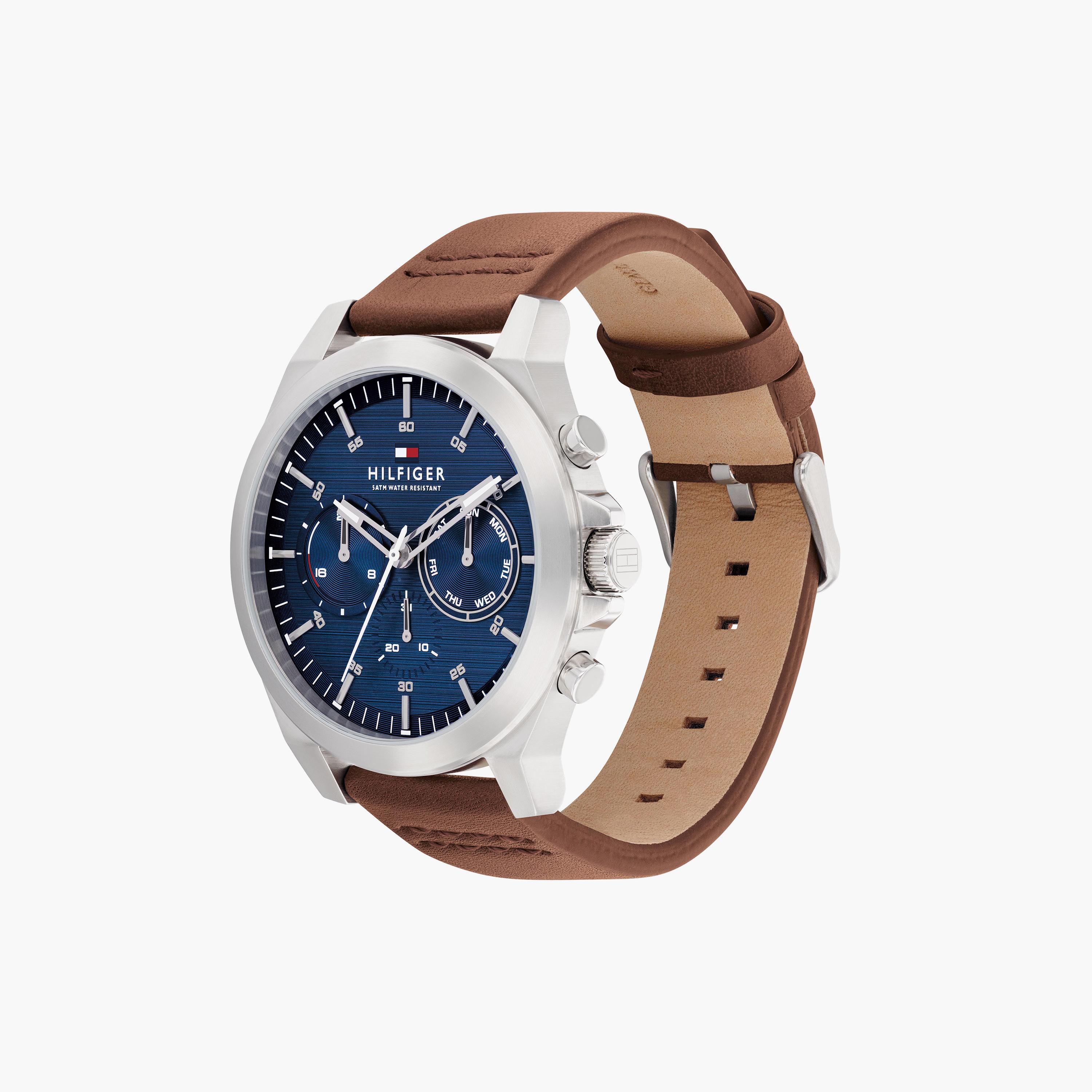 تومي هيلفيغر- ساعة للرجال 46 ملم كرونوغراف بنية من الستانلس ستيل | 1710633-men-watchesandjewellery-watches-image-2