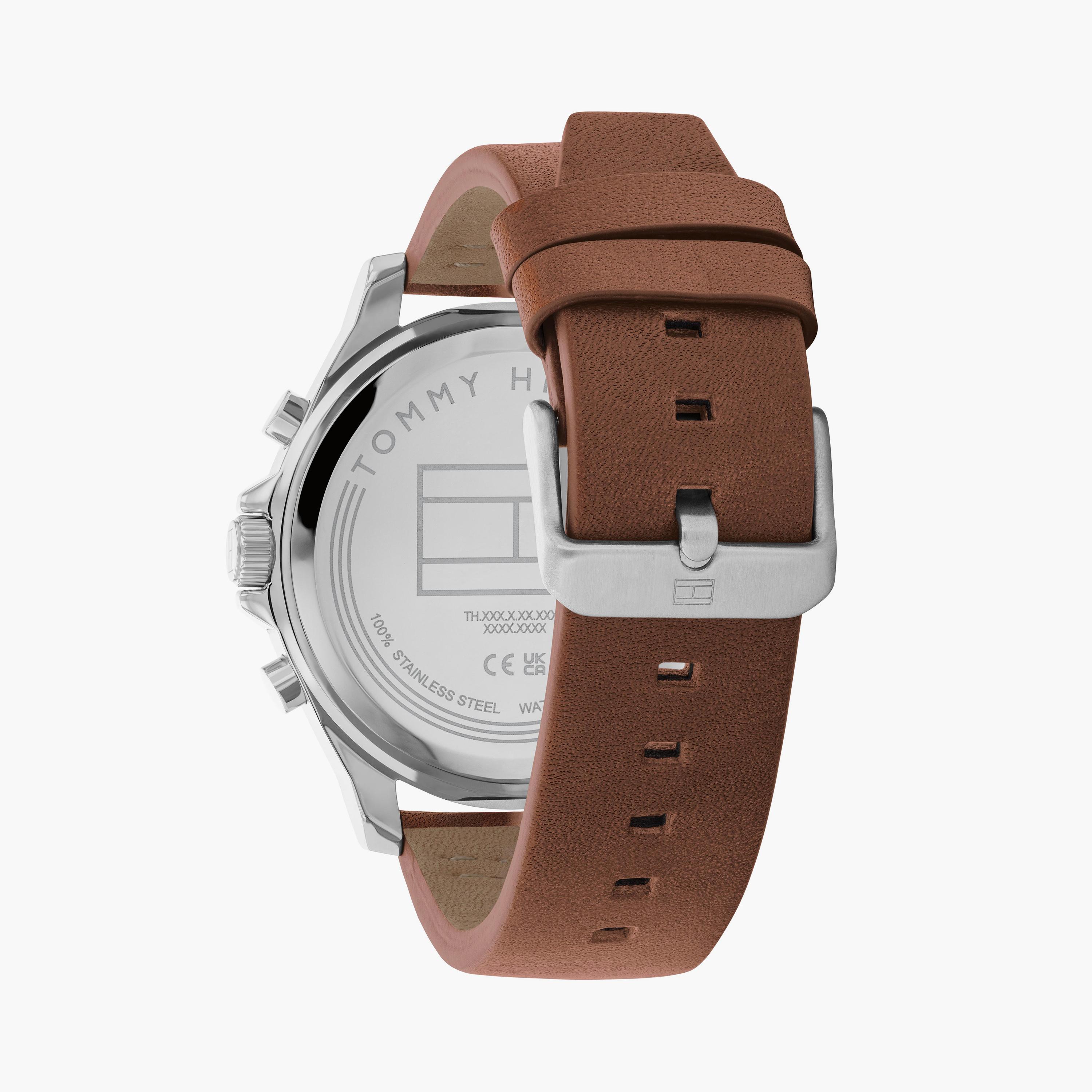 تومي هيلفيغر- ساعة للرجال 46 ملم كرونوغراف بنية من الستانلس ستيل | 1710633-men-watchesandjewellery-watches-image-3