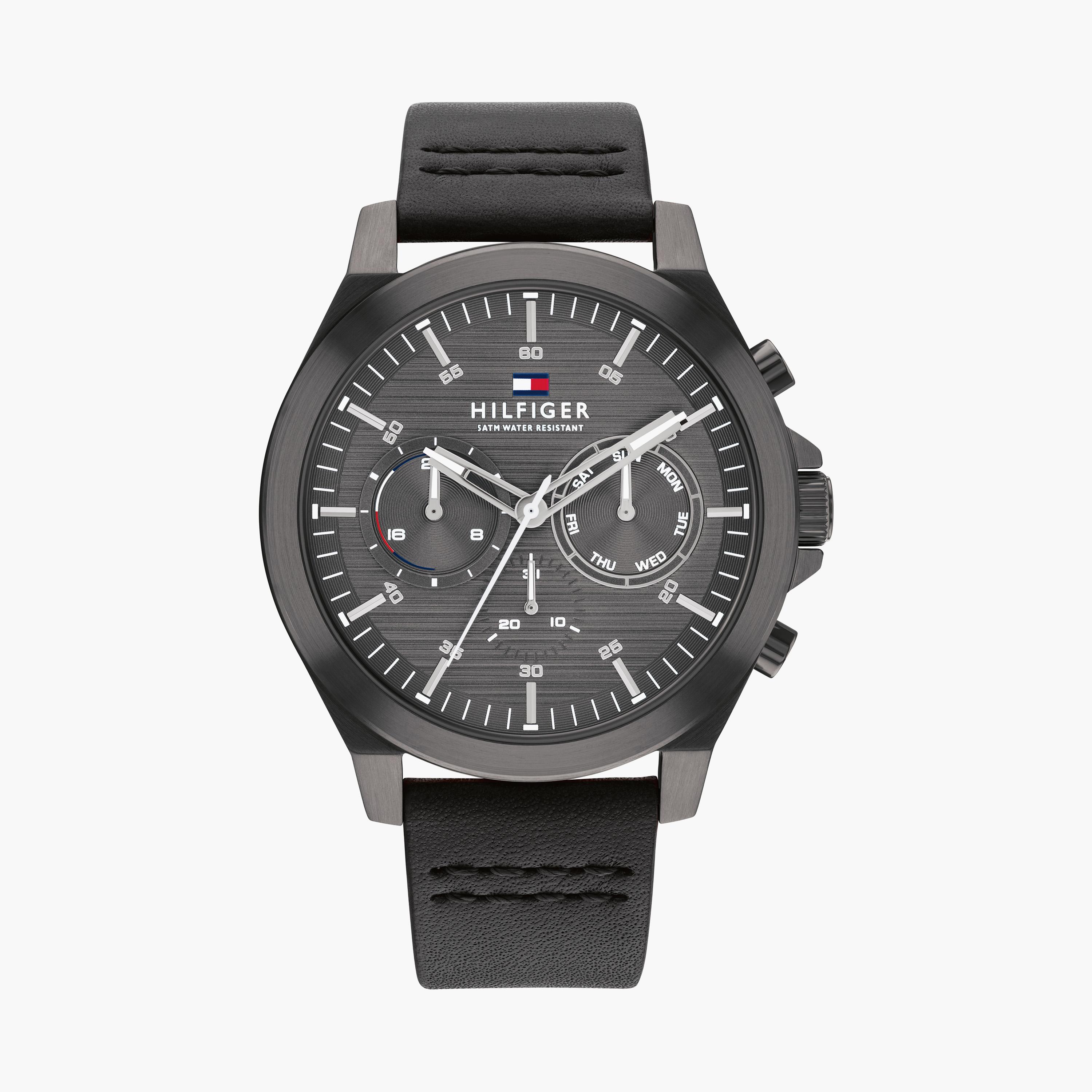 تومي هيلفيغر- ساعة للرجال 46 ملم كرونوغراف سوداء من الستانلس ستيل | 1710634-men-watchesandjewellery-watches-image-1