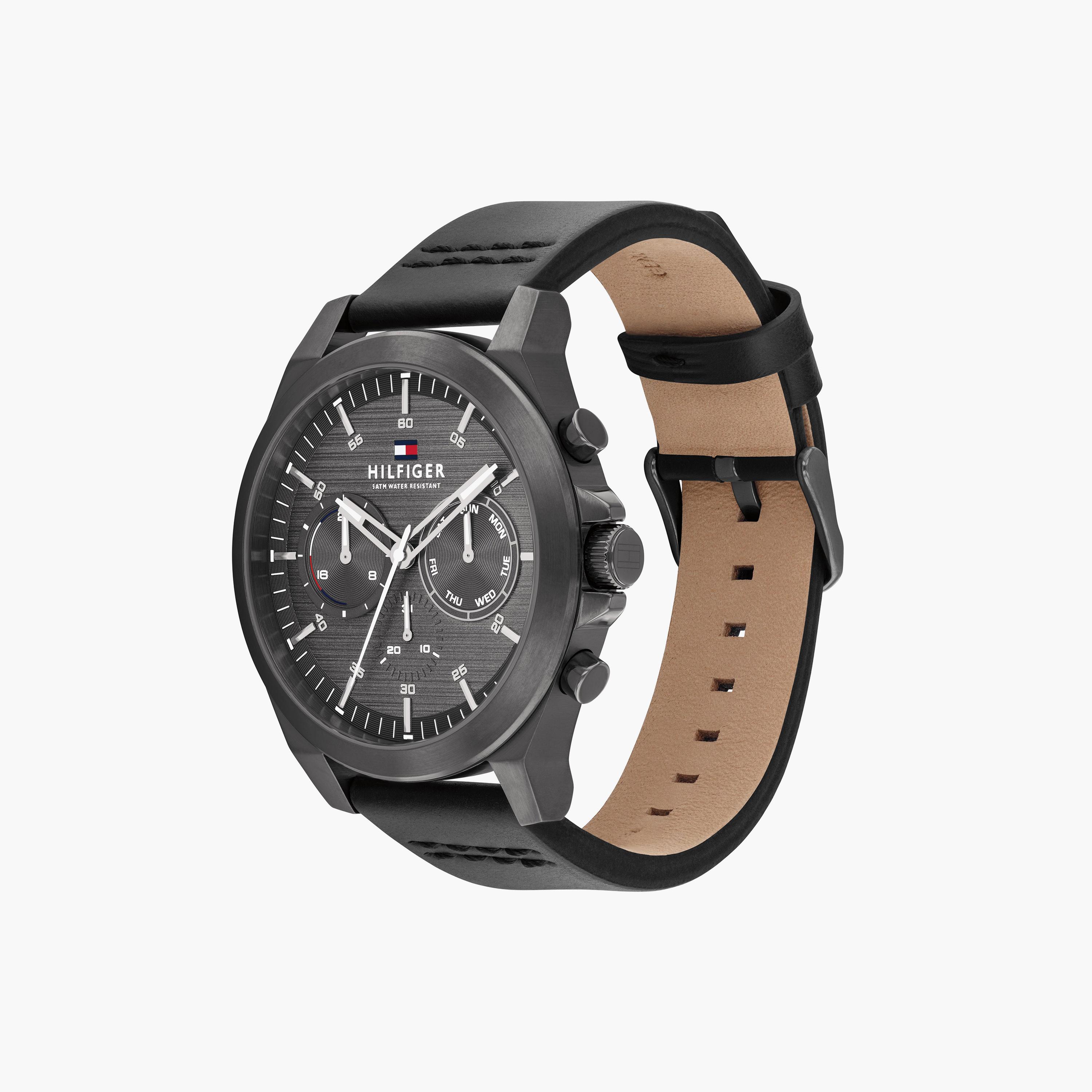 تومي هيلفيغر- ساعة للرجال 46 ملم كرونوغراف سوداء من الستانلس ستيل | 1710634-men-watchesandjewellery-watches-image-2