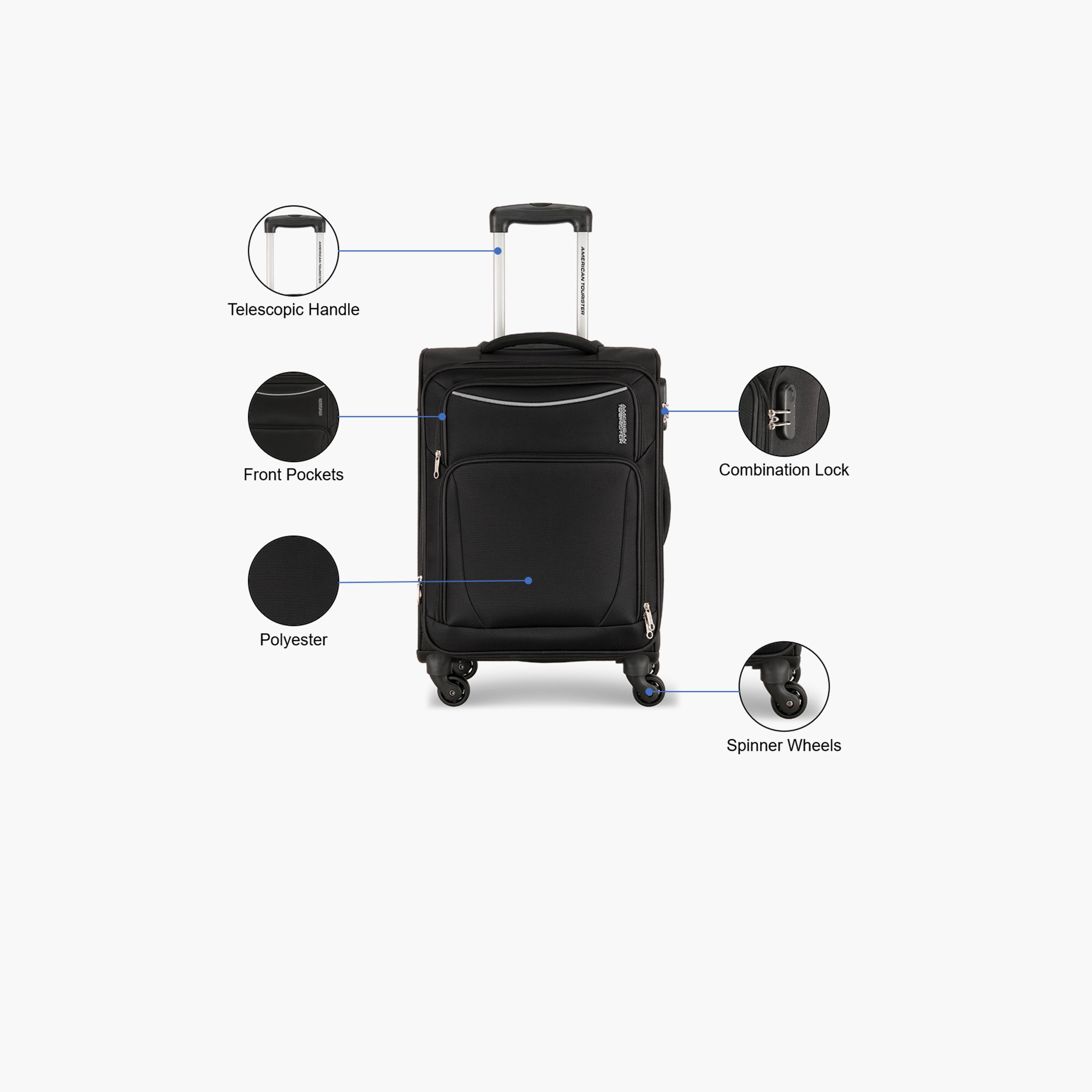 American Tourister Portland 55 CM Cabin Polyester Soft Sided 4-Wheeler Spinner Trolley Bag with Combination Lock | FL909901-travel-luggagesandbags-luggage-image-4