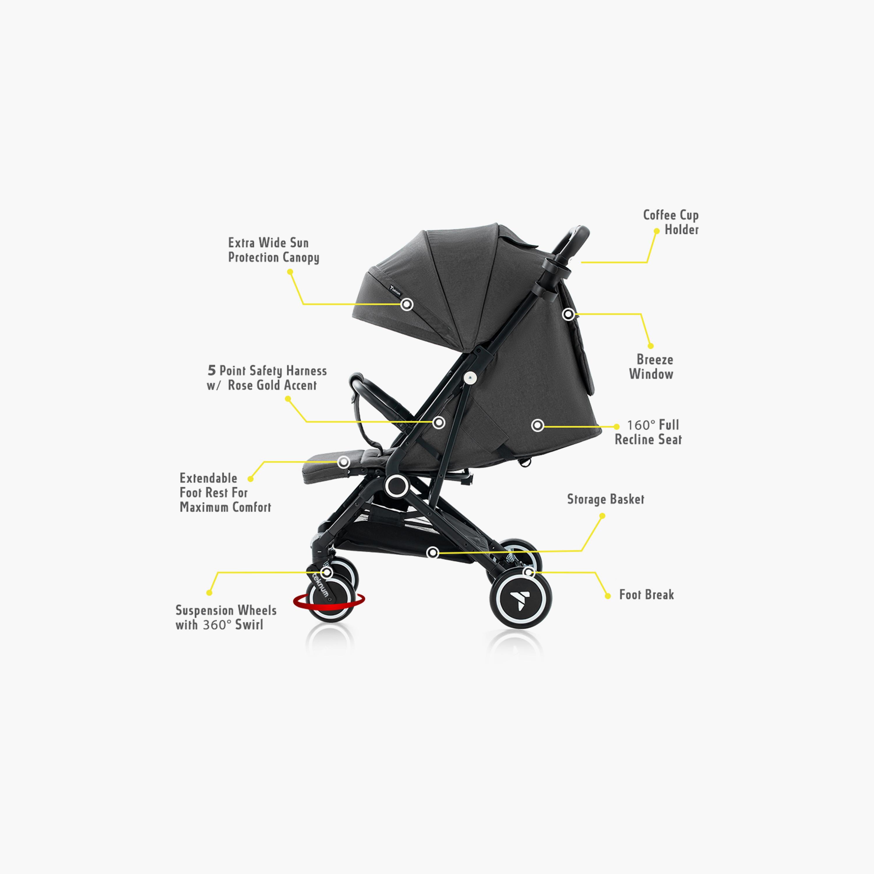 Teknum Travel Cabin Stroller with Coffee Cup Holder - Grey-baby-gear-strollersandprams-strollers-image-15