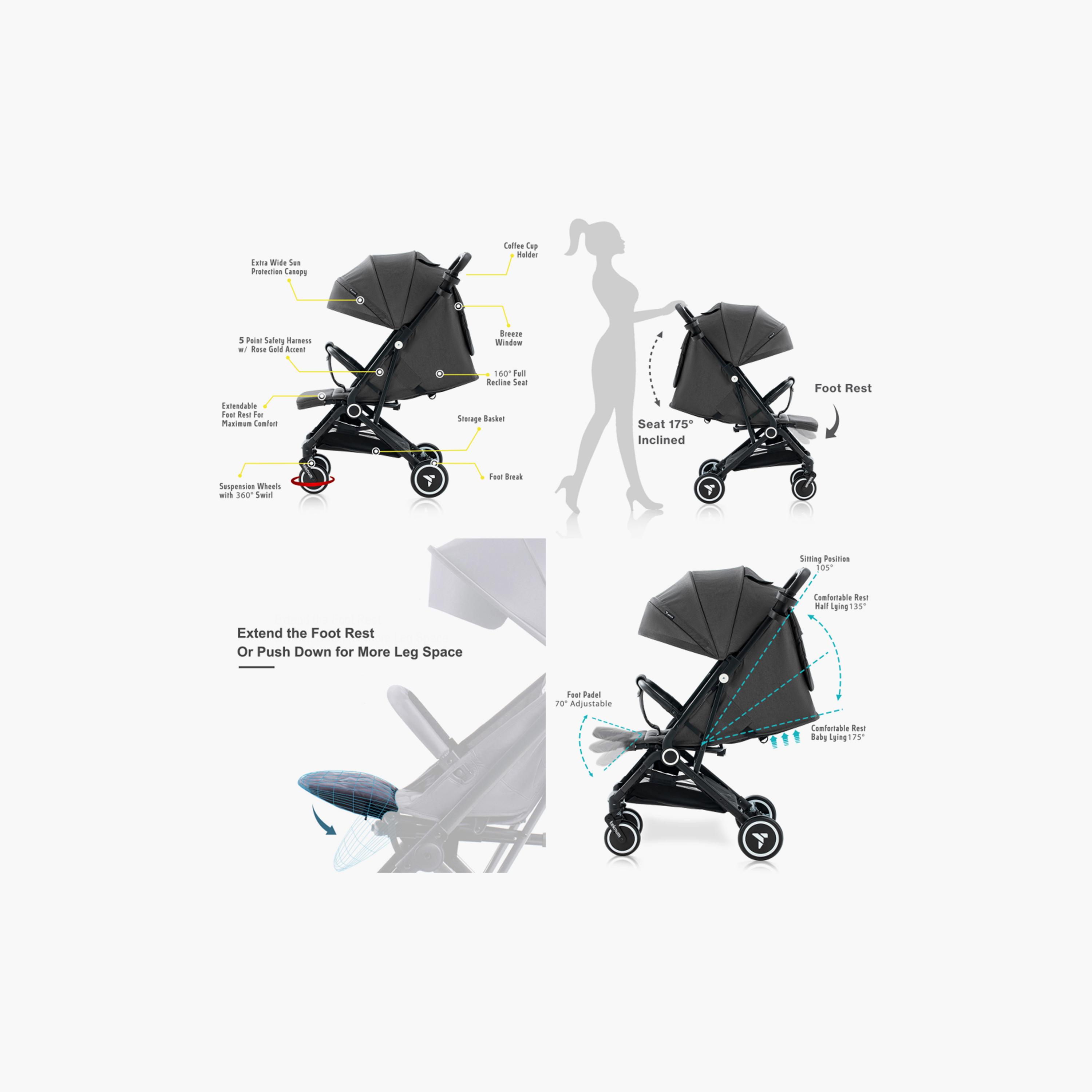 Teknum Travel Cabin Stroller with Coffee Cup Holder - Grey-baby-gear-strollersandprams-strollers-image-3