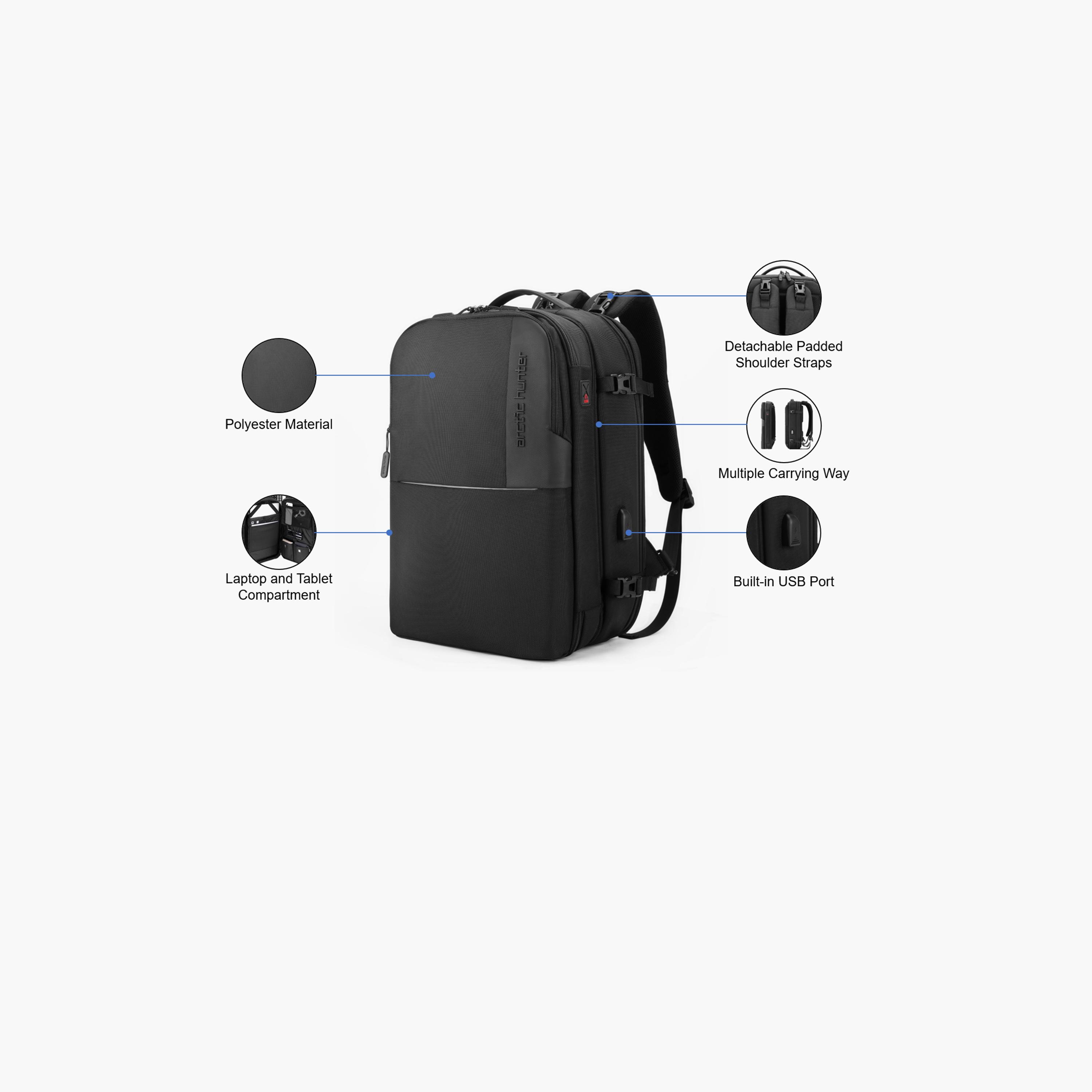 Arctic Hunter 19 Inches Laptop Bag Polyester with Built-in USB/Headphone Port | B00382-travel-luggagesandbags-backpacks-image-3