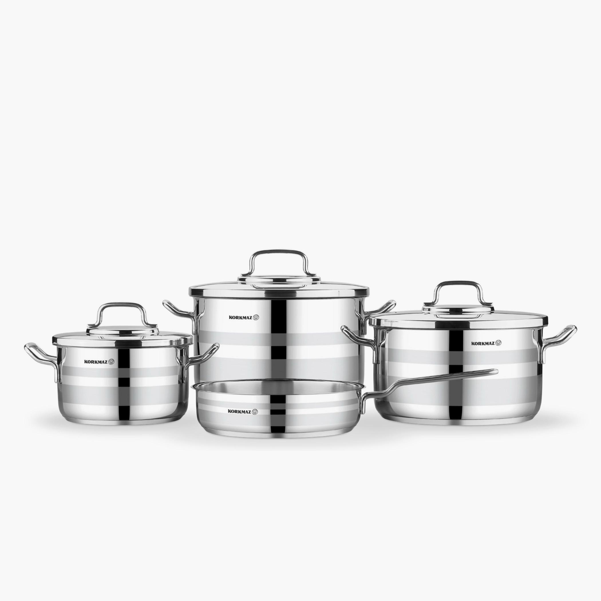 Korkmaz Astron 7-Piece Stainless Steel Induction Base Cookware Set